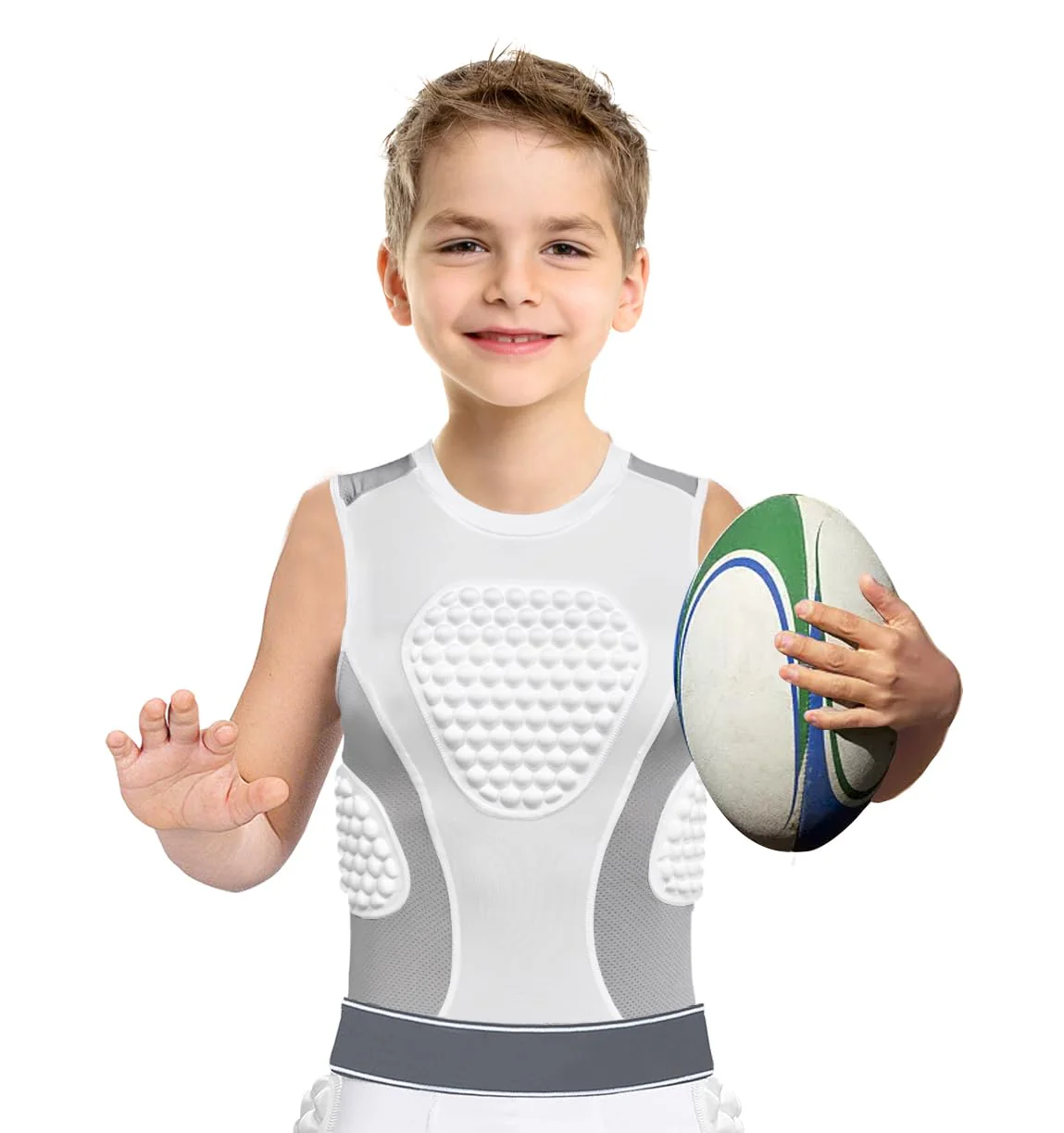 Cabasse Youth Padded Protective Shirt, Chest Rib Protector Heart Guard Sternum Shirt for Football Paintball Baseball Small White/Grey - Image 2