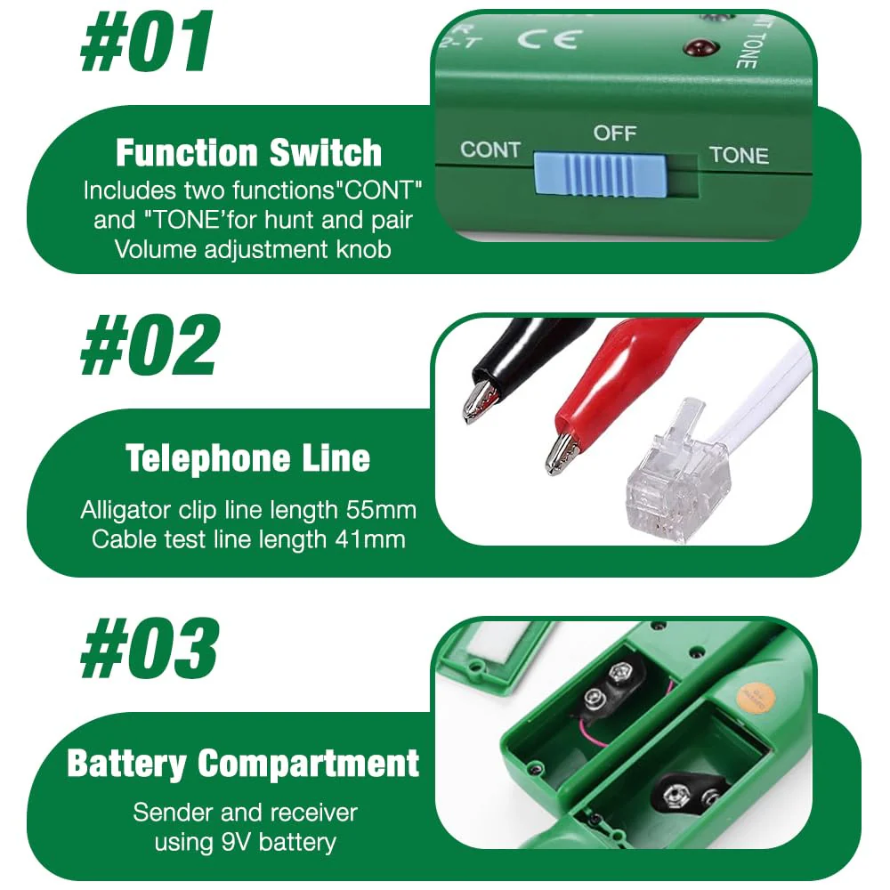 Cable Break Detector Robotic Lawnmower, Cable Tracker, Cable Finder, Cable Tester, Circuit Tester, Telephone Line Tracker for Network Maintenance Collation, Passage of Test Circuit Green - Image 2