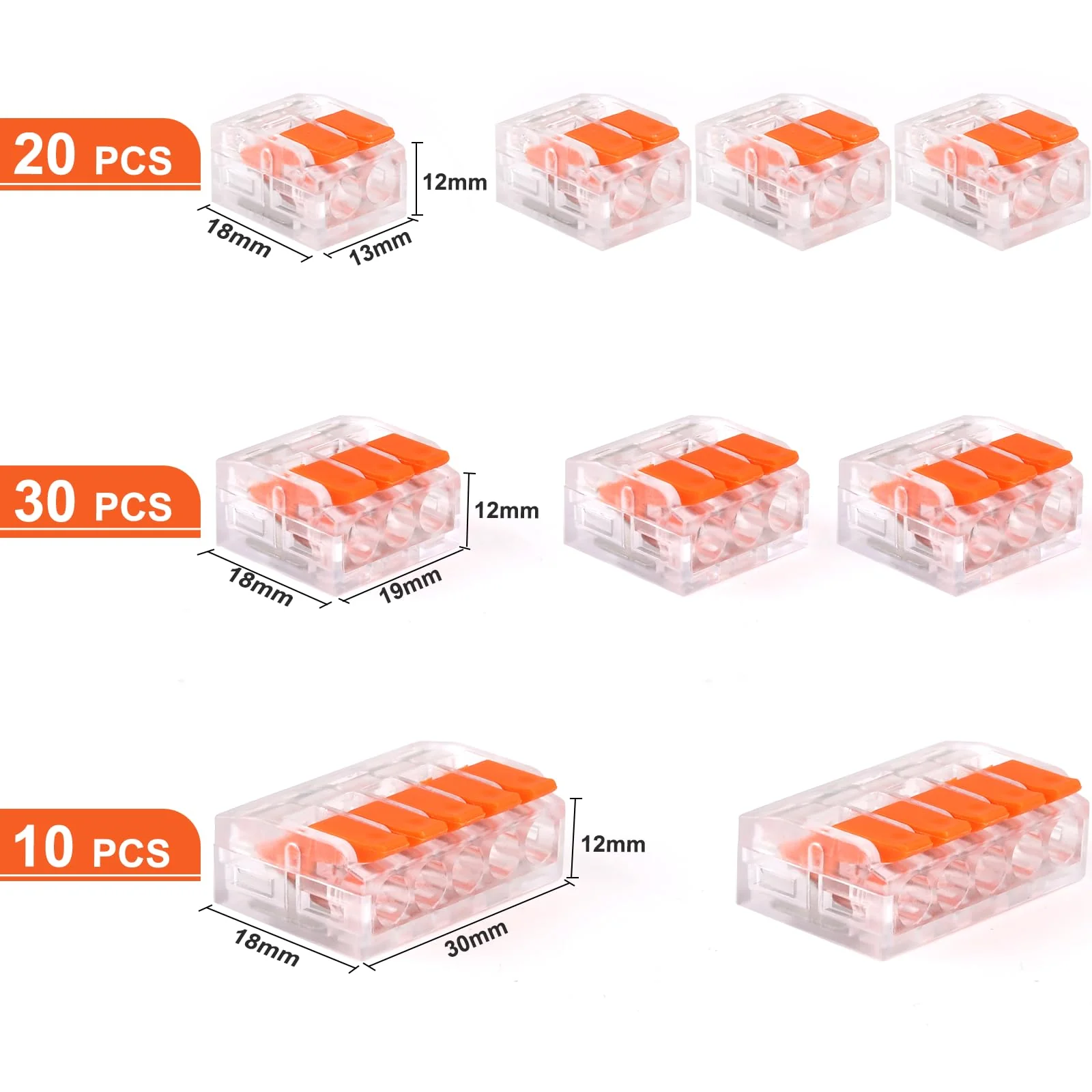 Cable Connector Cable Clamps Electric, Pack of 60 Connection Clamps Clamp with Actuation Lever, 4 mm² Conductor Clamp Lustre Terminals Connection Clamp Can Be Combined for Fixed Cable 2-3-5 Conductors orange - Image 2