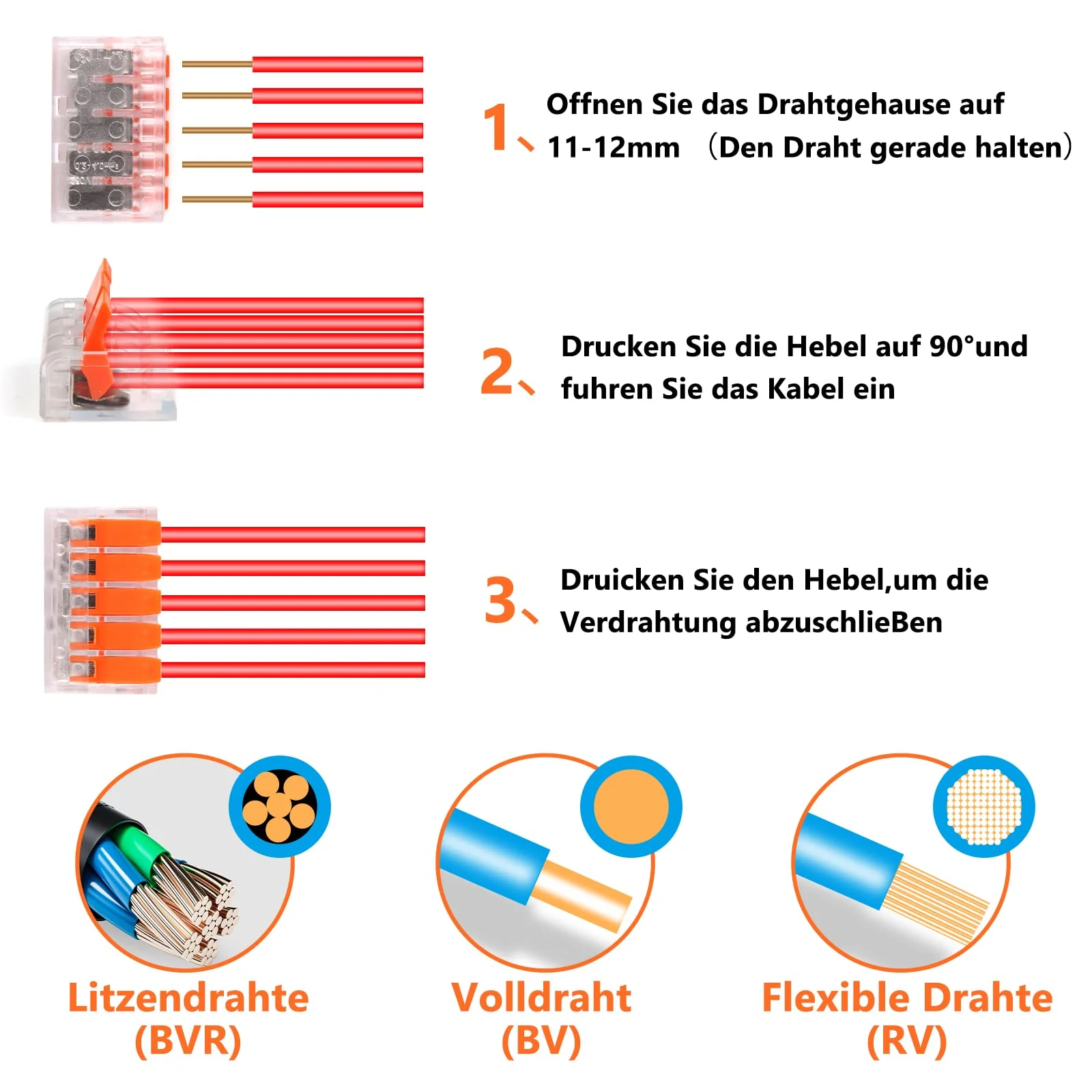 Cable Connector Cable Clamps Electric, Pack of 60 Connection Clamps Clamp with Actuation Lever, 4 mm² Conductor Clamp Lustre Terminals Connection Clamp Can Be Combined for Fixed Cable 2-3-5 Conductors orange - Image 4