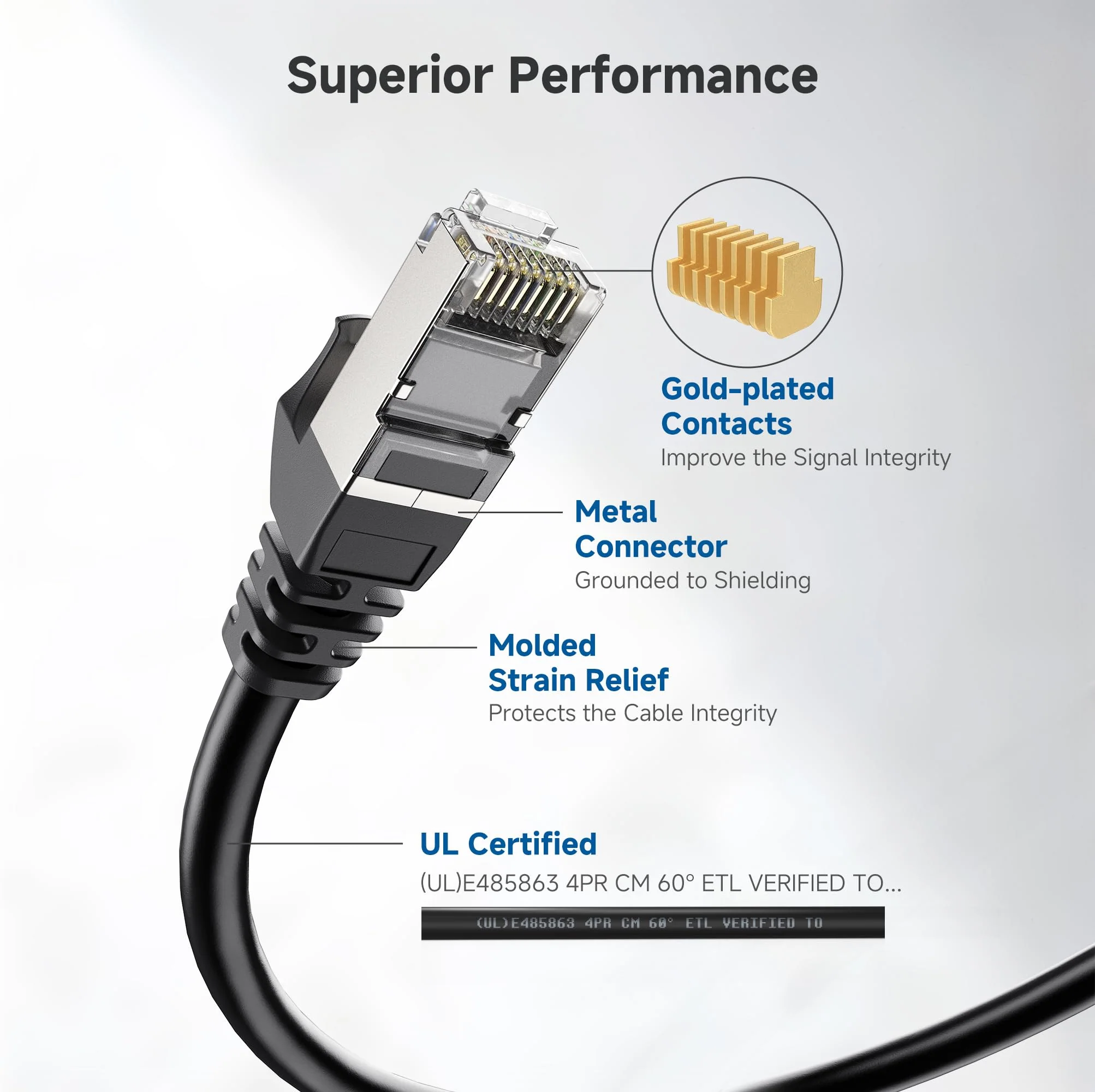 Cable Matters 10Gbps Snagless Long Shielded Cat6A Ethernet Cable 50 ft (SSTP, SFTP Shielded Ethernet Cable, Shielded Cat6 Cable, Cat 6 Shielded Network Cable) in Black - Image 4