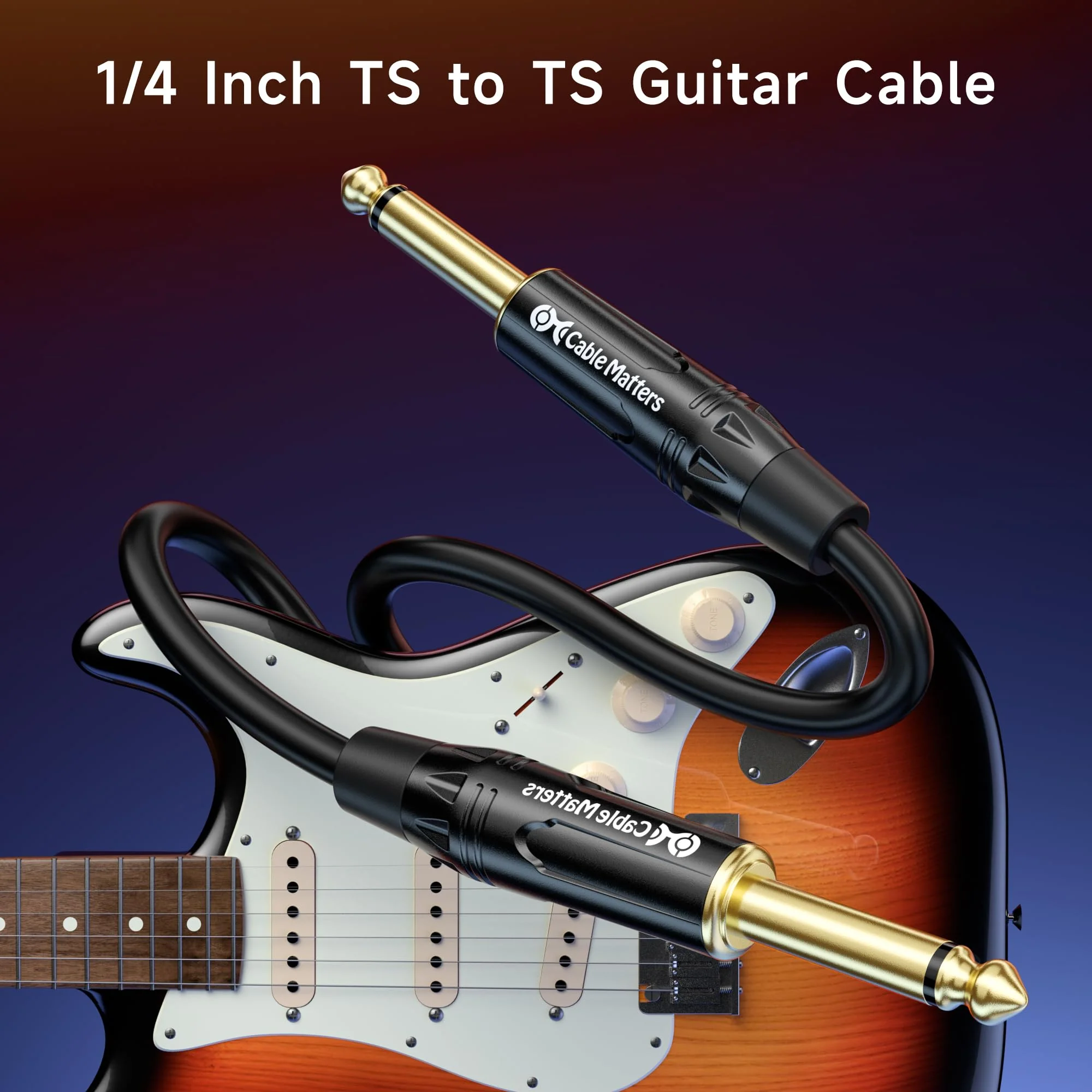 Cable Matters 2-Pack 1/4 Inch TS to TS Electric Guitar Cable - 25ft, Guitar Amp Cord, Instrument Cable for ElectricGuitar, Mandolin, Bass AMP, Keyboard, Mixer, Equalizer 25 ft Regular - Image 2