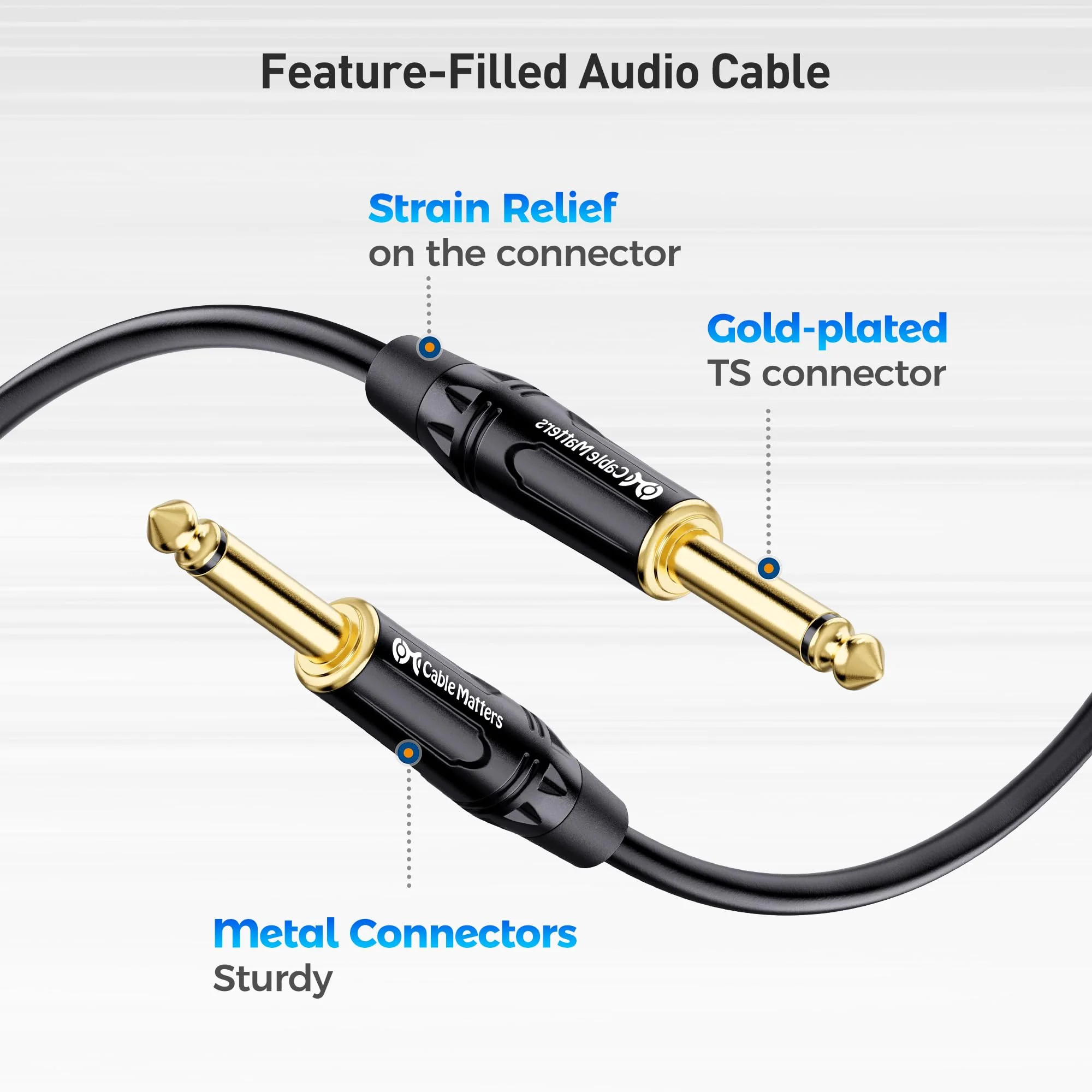 Cable Matters 2-Pack 1/4 Inch TS to TS Electric Guitar Cable 6 Feet - Guitar Cord/Guitar Amp Cord/Instrument Cable for Electric Guitar, Mandolin, Bass AMP, Keyboard, Mixer, Equalizer 6 ft Straight - Image 4