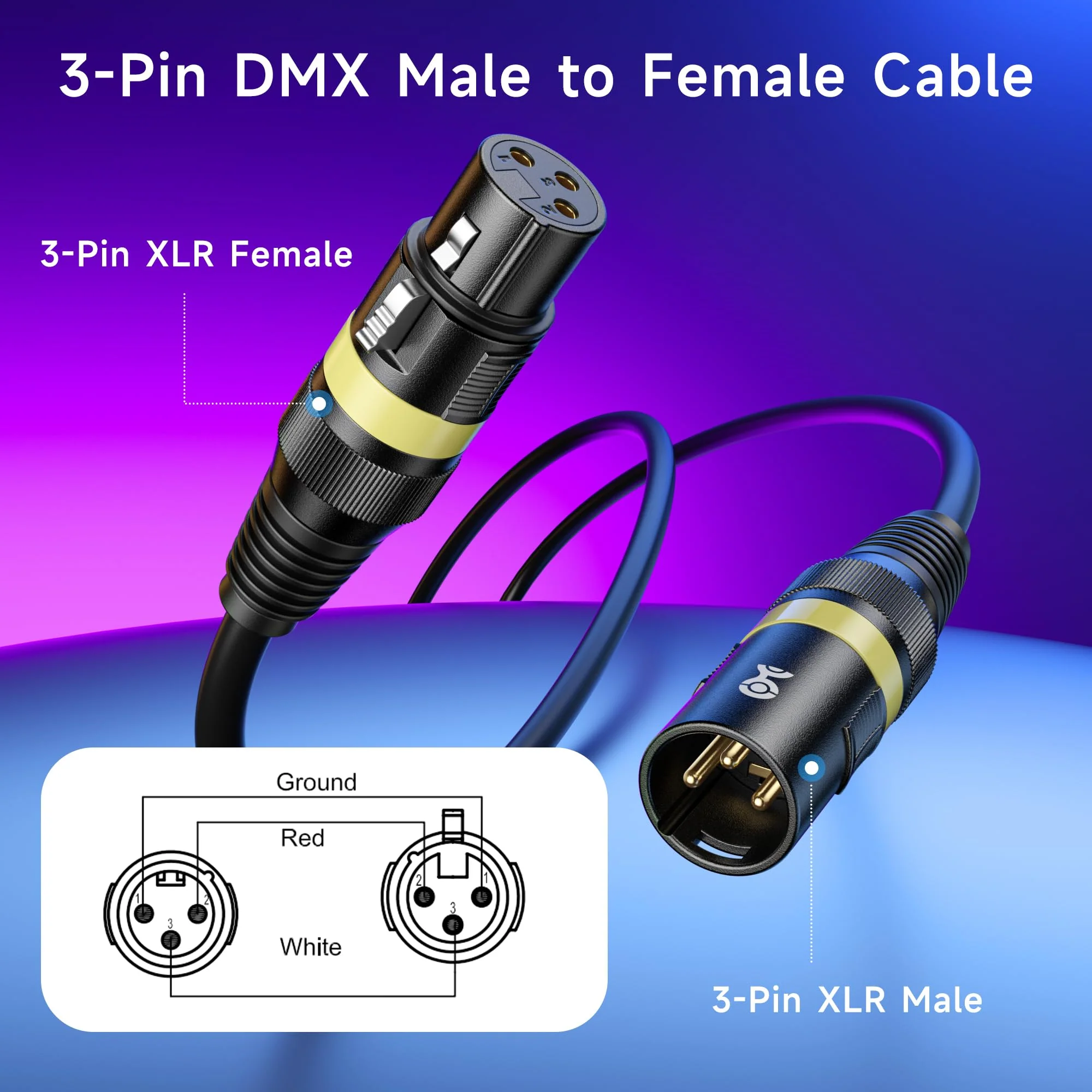 Cable Matters 2-Pack 22AWG Stage Light DMX Cable 25ft / 7.6m with 3-Pin XLR Connector, 3 Pin XLR Male to Female DMX Lighting Cable 25 Feet - Image 2