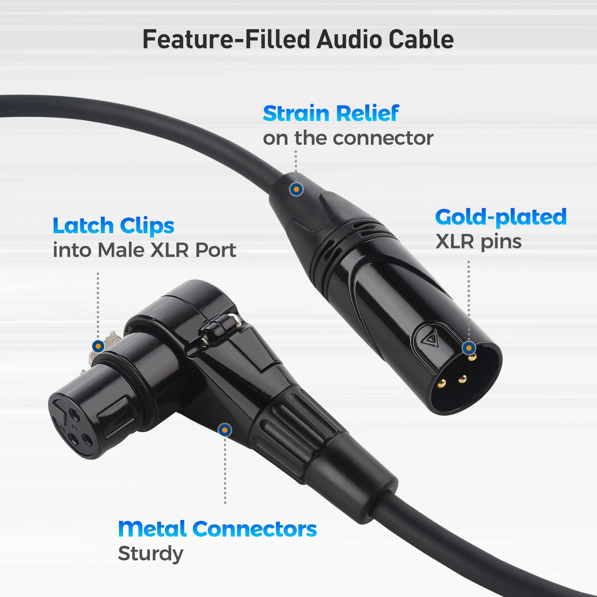 Cable Matters 2-Pack Right Angle XLR Cable, Short XLR Microphone Cable 1 Foot Oxygen-Free Copper (OFC) XLR Right Angle Cable, Mic Cord, XLR Speaker Cables, Black 1ft - Image 4