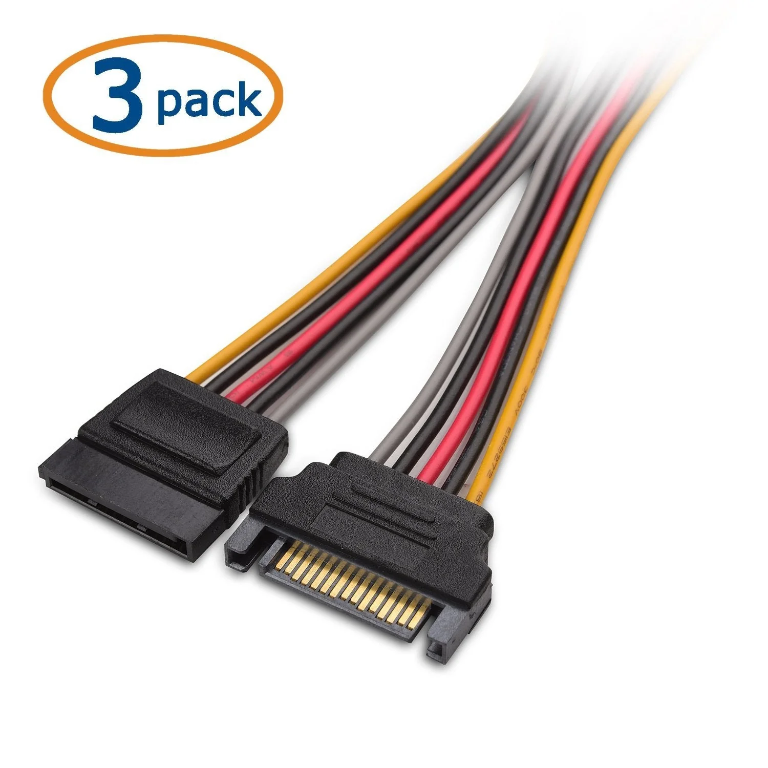 Cable Matters 3-Pack 15 Pin SATA Power Extension Cable 8 Inches, SATA Power Cable, Hard Drive Power Cable, SSD Power Cable - Image 2