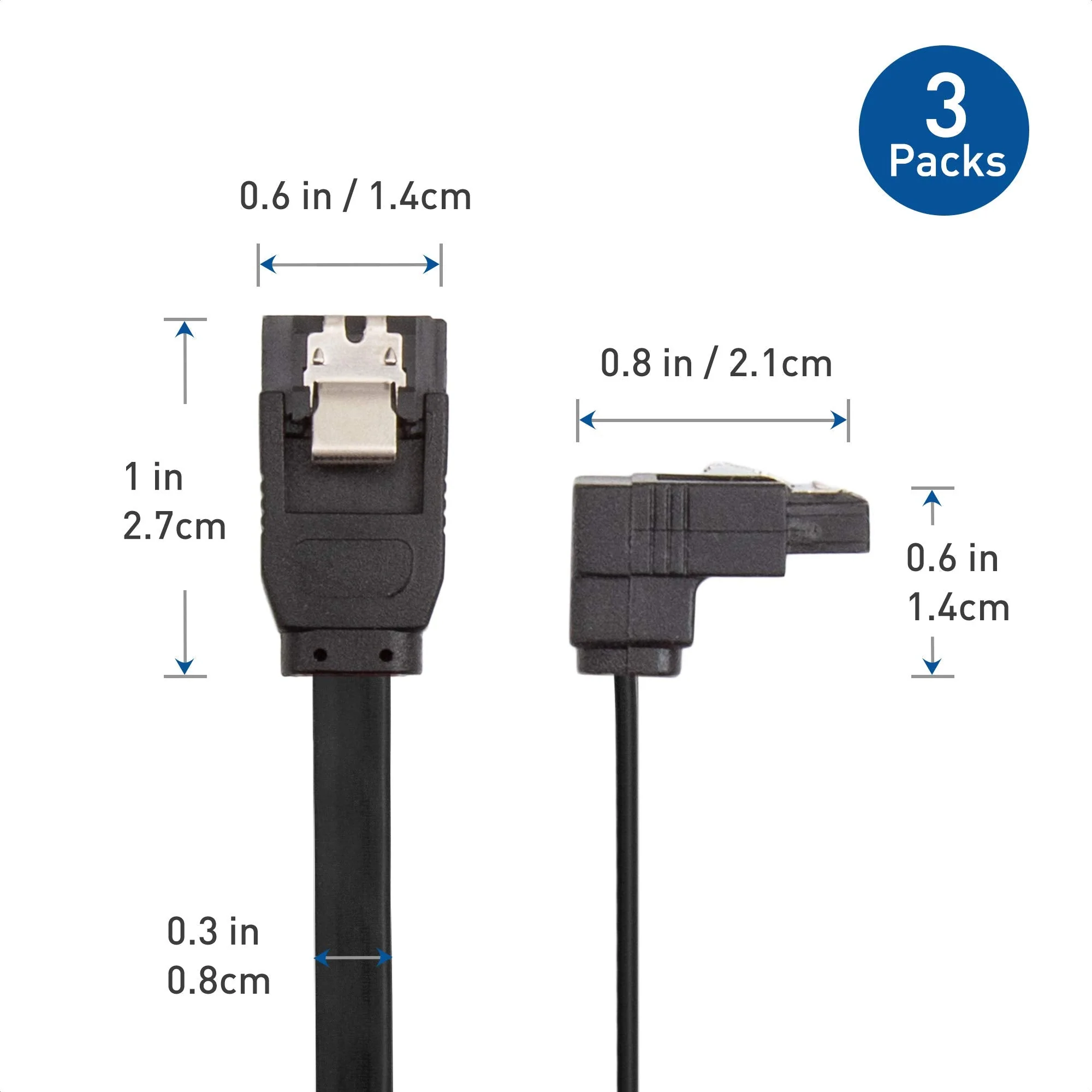 Cable Matters 3-Pack 90 Degree Right Angle SATA III 6.0 Gbps SATA Cable (SATA 3 Cable) Black - 18 Inches - Image 6