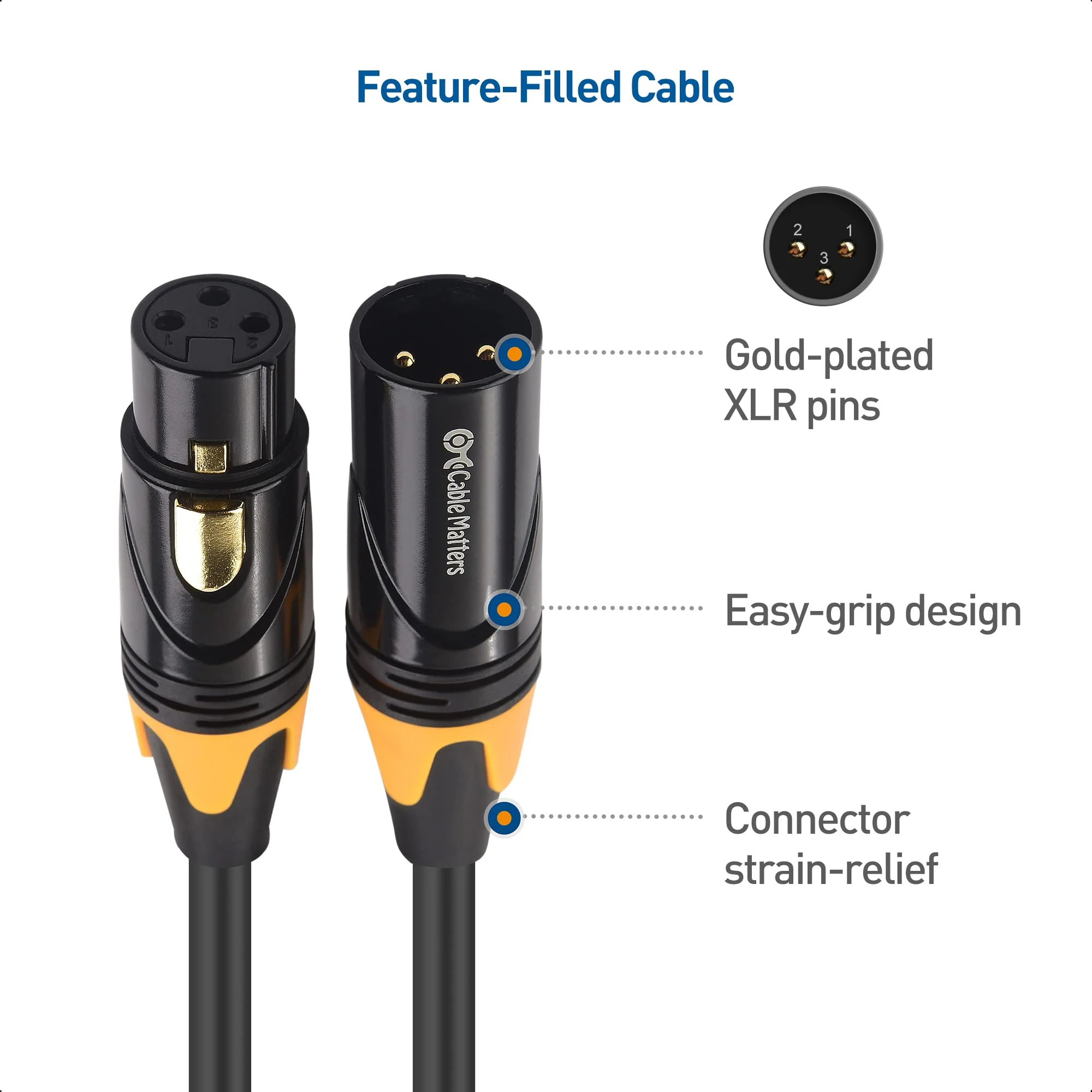 Cable Matters 3-Pack Color-Coded Premium Shielded XLR Cables - 6ft, Oxygen-Free Copper (OFC) XLR Microphone Cable Male to Female, Black 6 Feet - Image 6