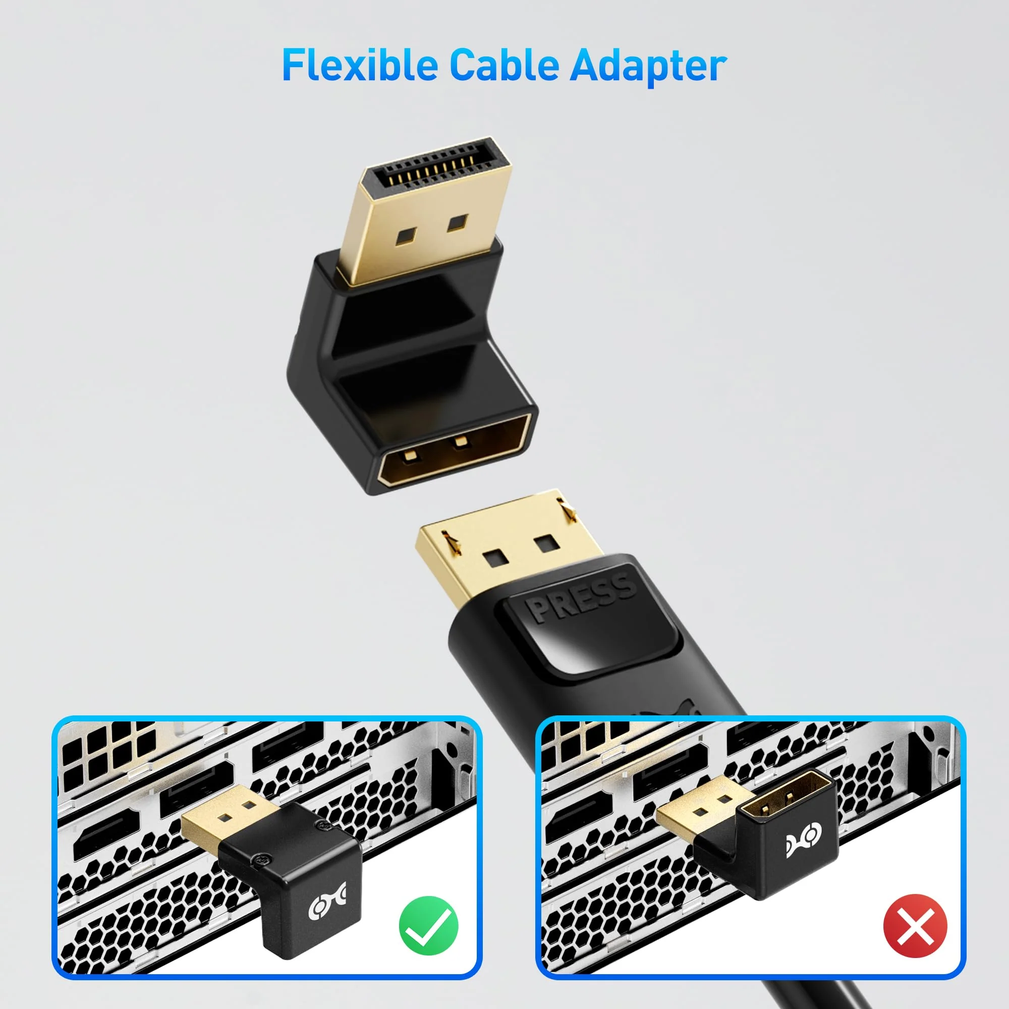 Cable Matters 4K@240Hz Right Angle DisplayPort 1.4 Adapter (8K DisplayPort 90 Degree Adapter, Right Angle Display Port Adapter) in Black - Image 4
