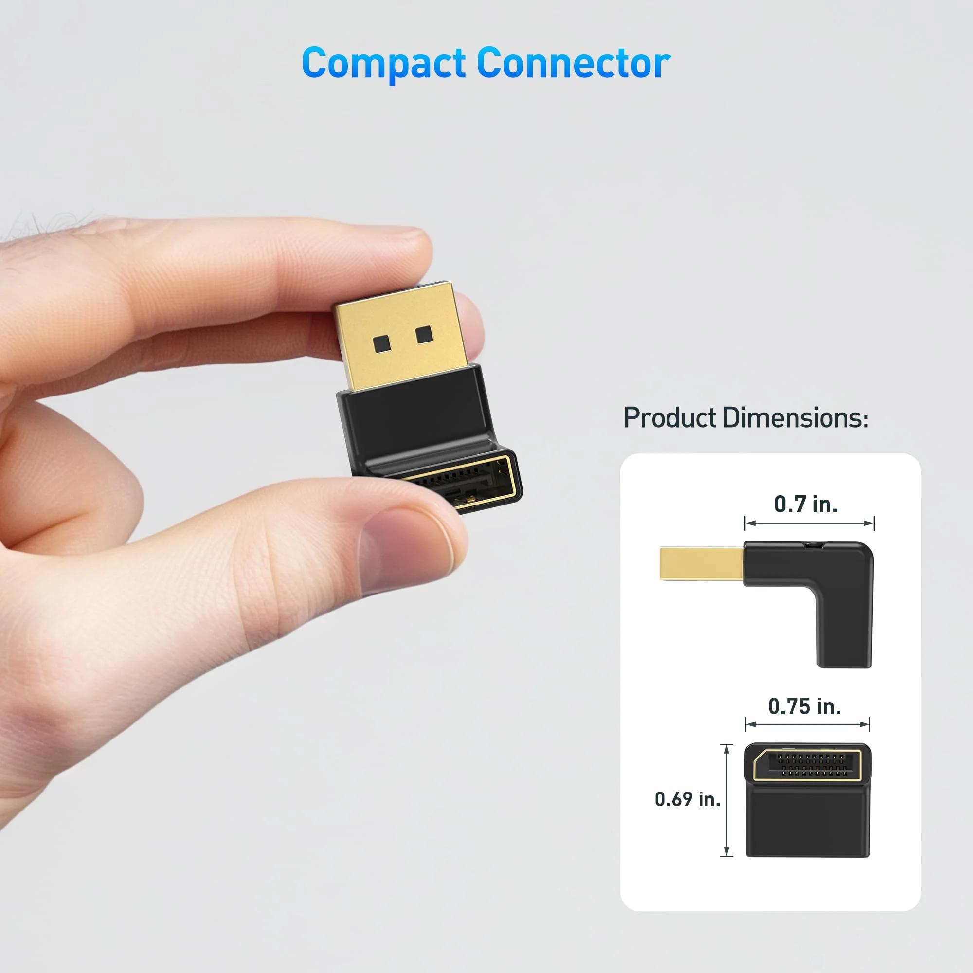 Cable Matters 4K@240Hz Right Angle DisplayPort 1.4 Adapter (8K DisplayPort 90 Degree Adapter, Right Angle Display Port Adapter) in Black - Image 5