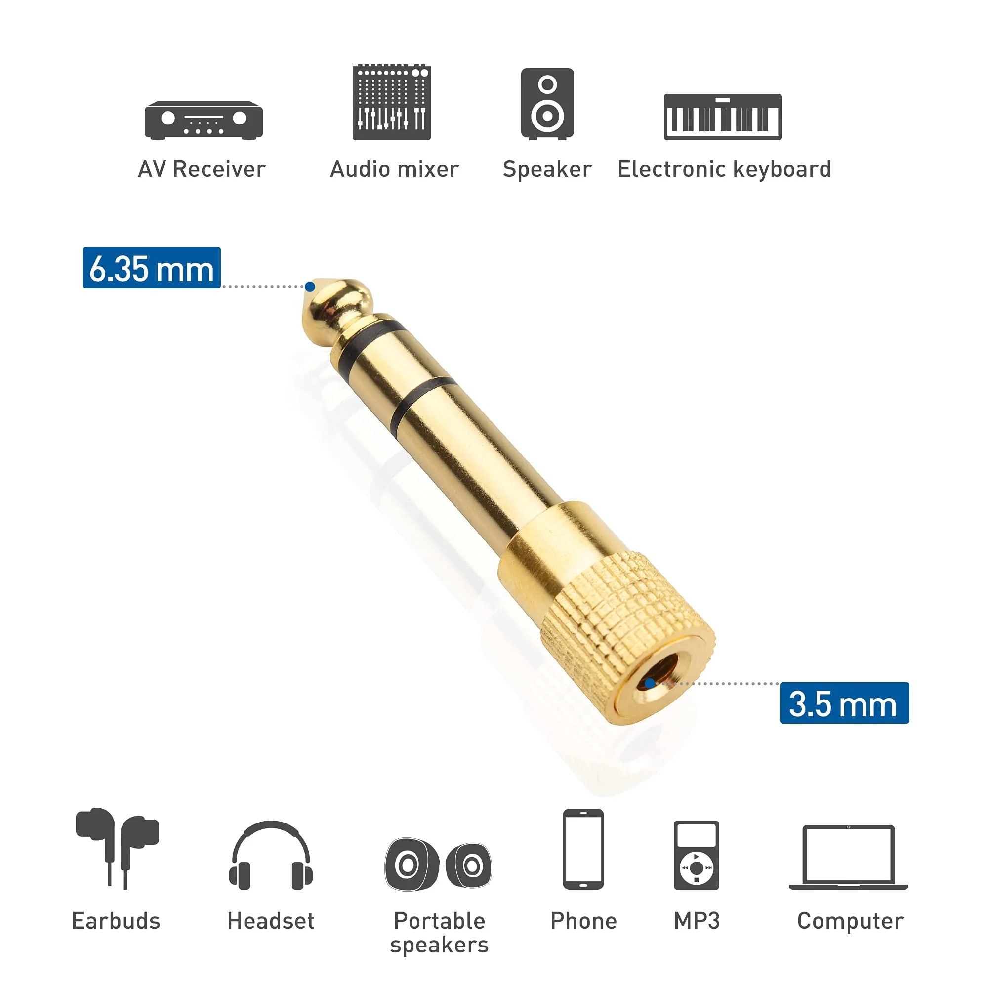 Cable Matters 5-Pack 1/4 to 1/8 Headphone Adapter - Image 7