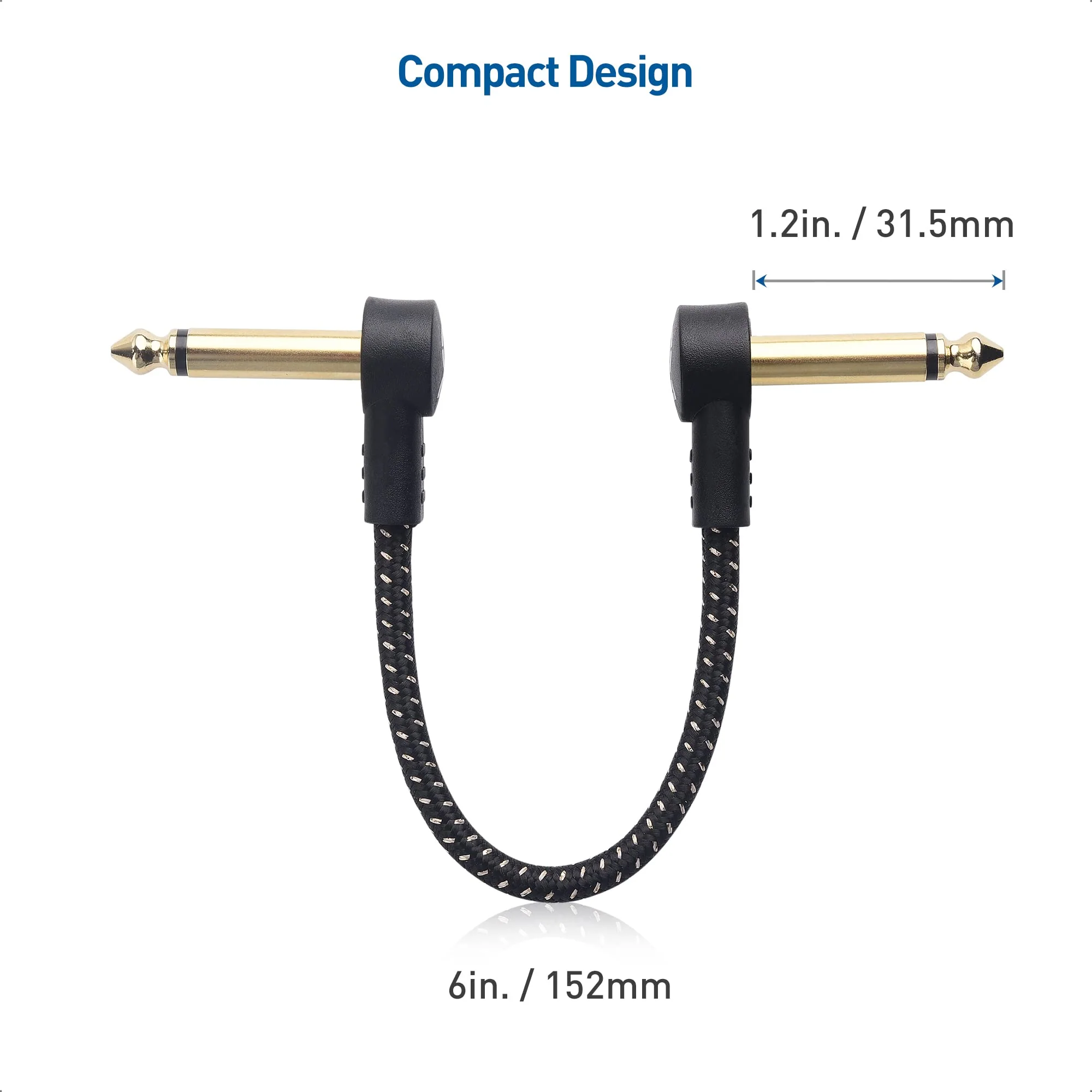 Cable Matters 8-Pack 6 Inches Braided Guitar Patch Cable (Guitar Effect Pedal Cables) with Gold-Plated Connectors in Black - Image 7