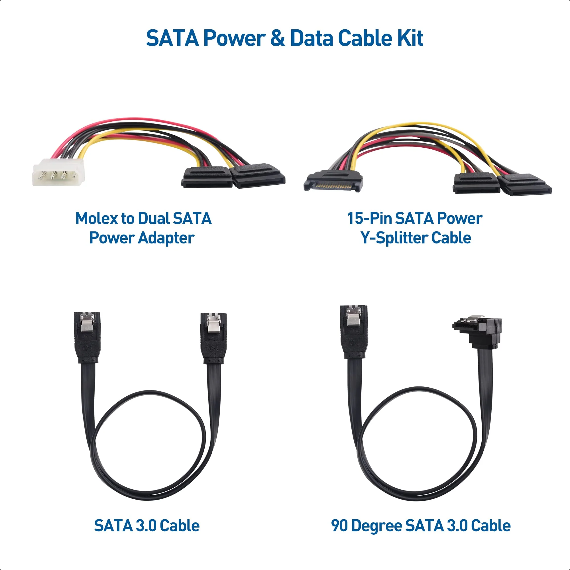 Cable Matters SATA III Data Cable and SATA Power Cable Kit with Straight and 90 Degree SATA III Cables, Power Splitter Adapter, and Molex Adapter in Black - Image 2