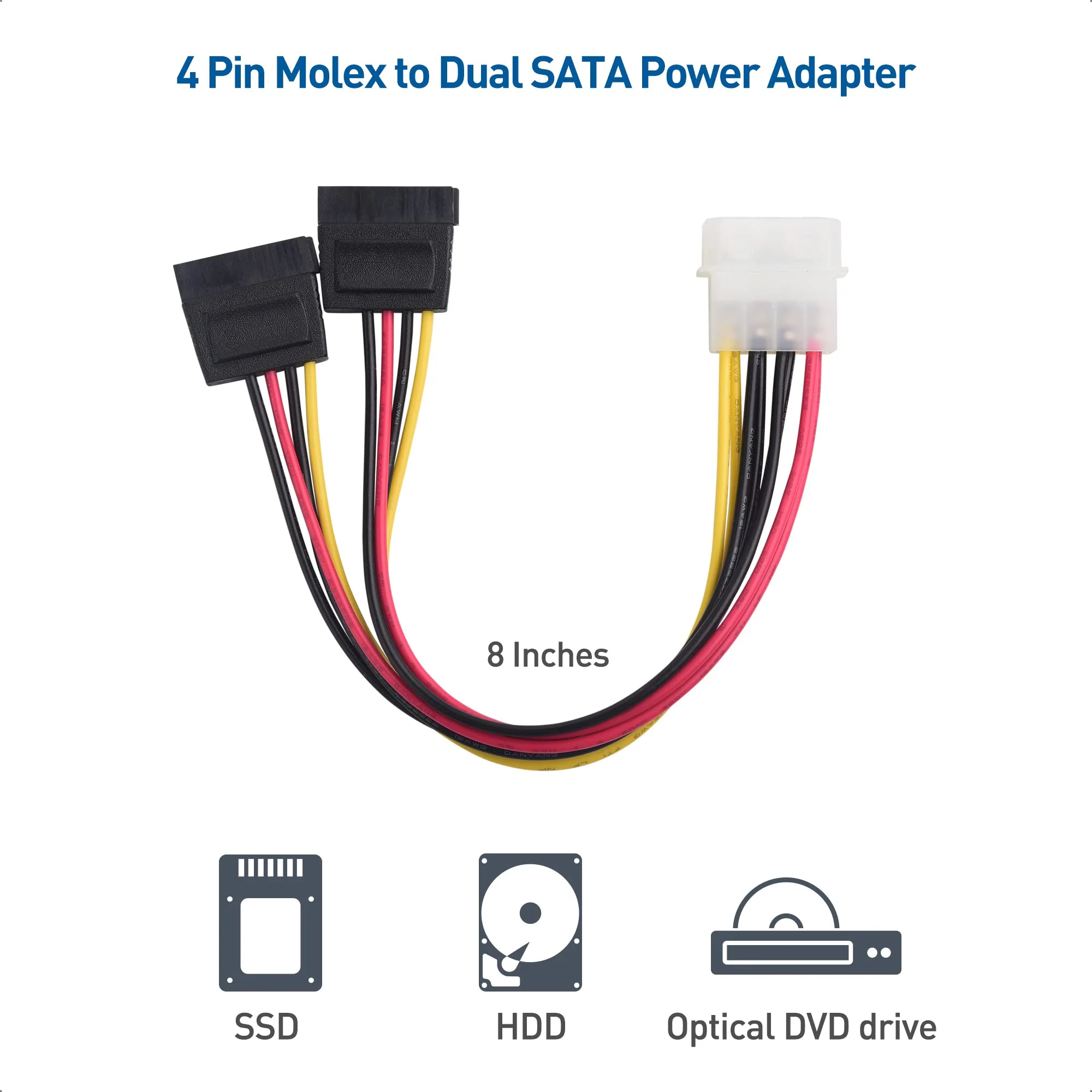 Cable Matters SATA III Data Cable and SATA Power Cable Kit with Straight and 90 Degree SATA III Cables, Power Splitter Adapter, and Molex Adapter in Black - Image 5