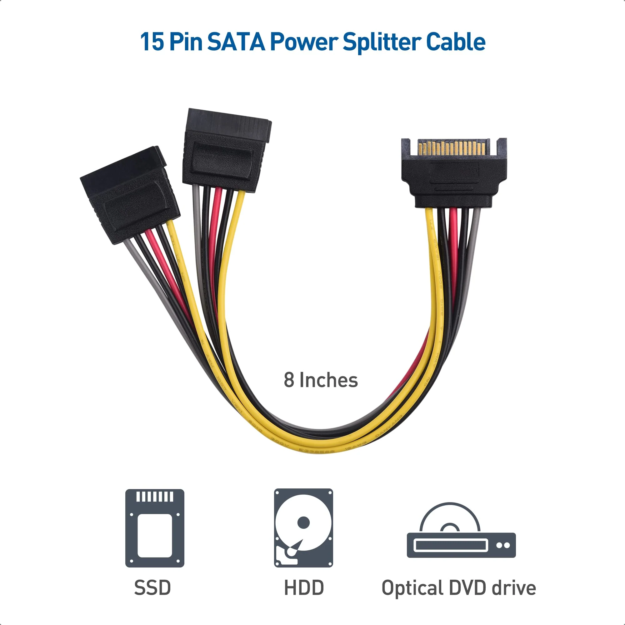 Cable Matters SATA III Data Cable and SATA Power Cable Kit with Straight and 90 Degree SATA III Cables, Power Splitter Adapter, and Molex Adapter in Black - Image 6