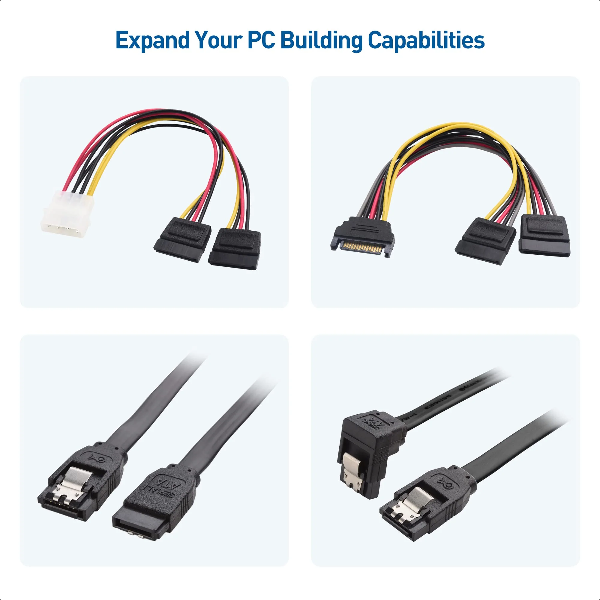 Cable Matters SATA III Data Cable and SATA Power Cable Kit with Straight and 90 Degree SATA III Cables, Power Splitter Adapter, and Molex Adapter in Black - Image 7