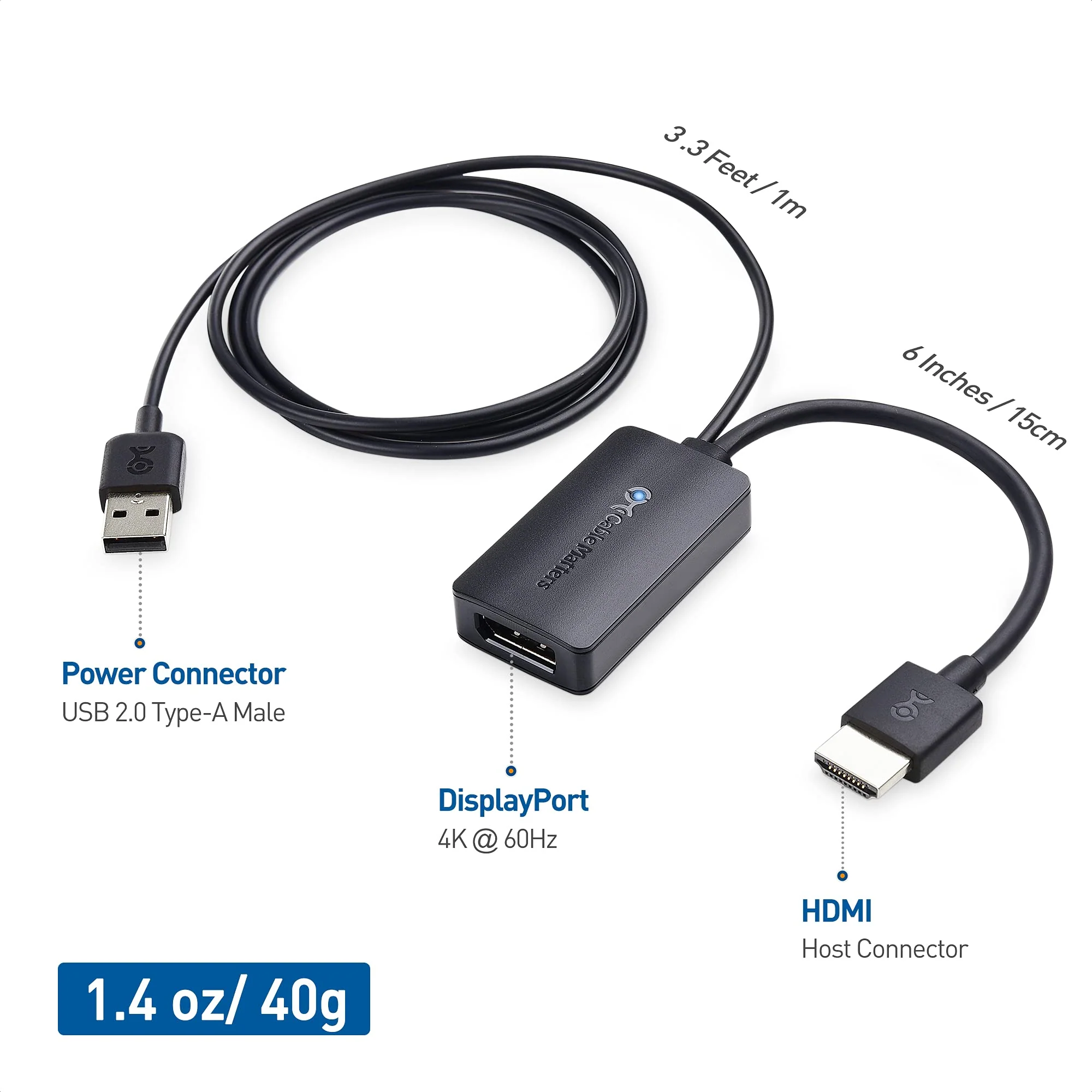 Cable Matters Uni-Directional HDMI to DisplayPort Adapter for Desktop and Laptop Computers (HDMI 2.0 to DisplayPort 1.2) with 4K 60Hz Video Resolution - Not Compatible with PS5 or Xbox Series X/S - Image 2