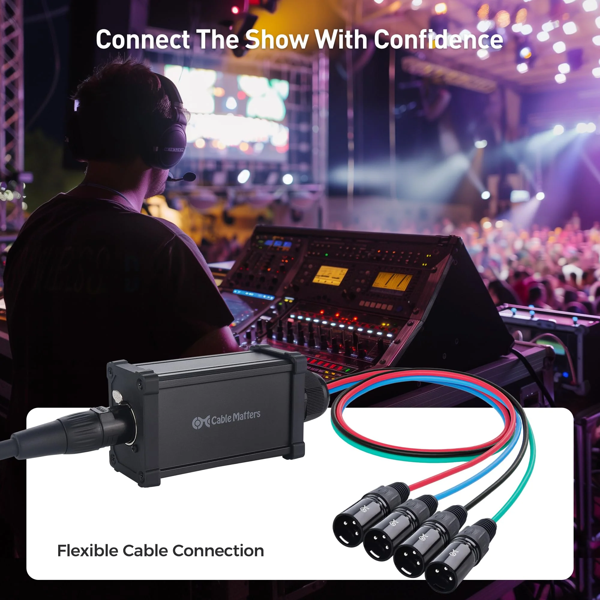 Cable Matters XLR Audio Over Ethernet Snake with 2 Boxes - 4X XLRMale Pigtail Box and 4X XLRFemale Pigtail Box, XLR Snake 4 Channel, Compatible with EtherCON Connector, Black - Image 4