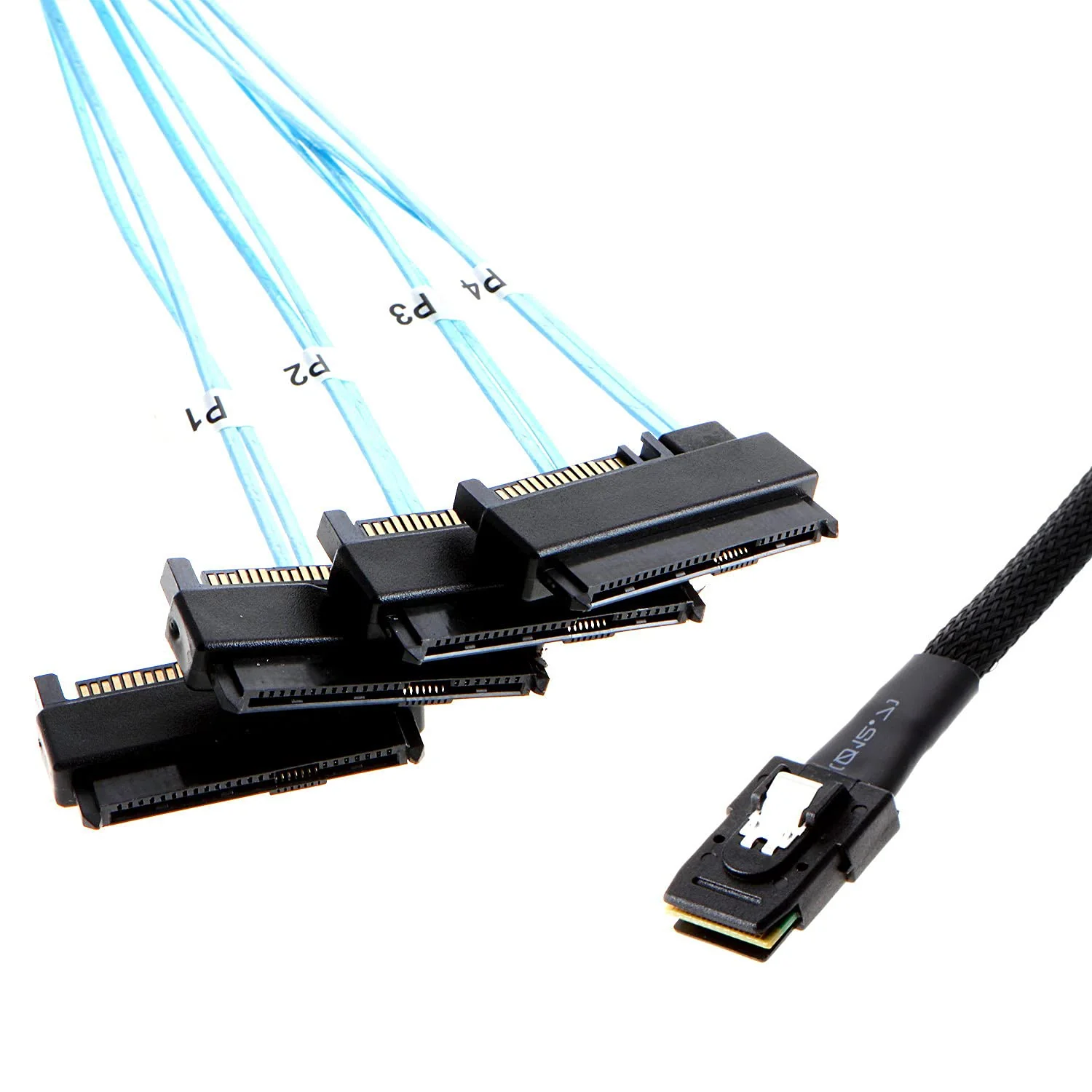 Cablecc Internal 36 Pin Mini SAS SFF-8087 Host to 4 SFF-8482 Target SAS Hard Disk and SATA Power Cable 100cm - Image 3