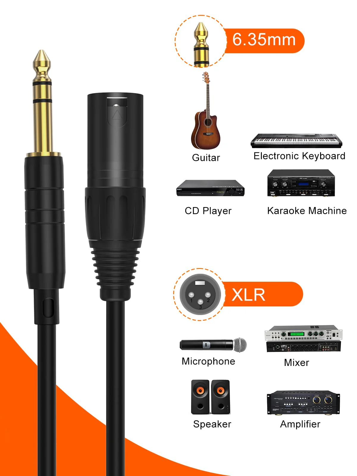 CableCreation 1/4" to XLR 15ft, 6.35mm TRS to XLR Microphone Cord, Balanced Quarter inch TRS Plug to 3-pin XL R, 1/4 Inch X LR Mic Patch Cable 15FT-1pcs XLR Male - Image 3