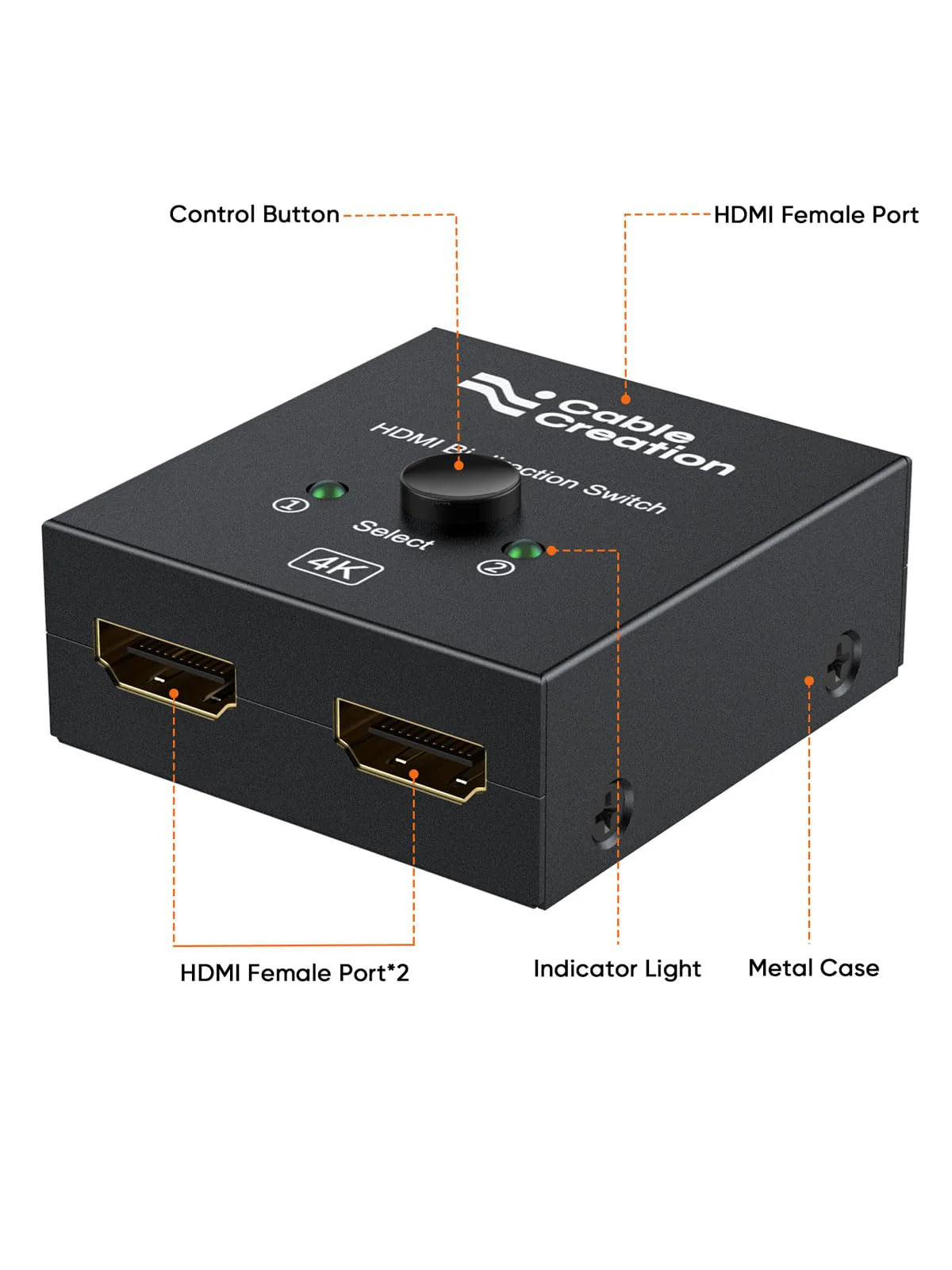 CableCreation HDMI Splitter 2 in 1 Out, 4K@60Hz HDMI Switch, Metal Case Bidirectional HDMI Switcher, HDMI Switch Box Compatible with PS5/4, Xbox, Roku, TV, Fire Stick, Blue-Ray Player etc - Image 7