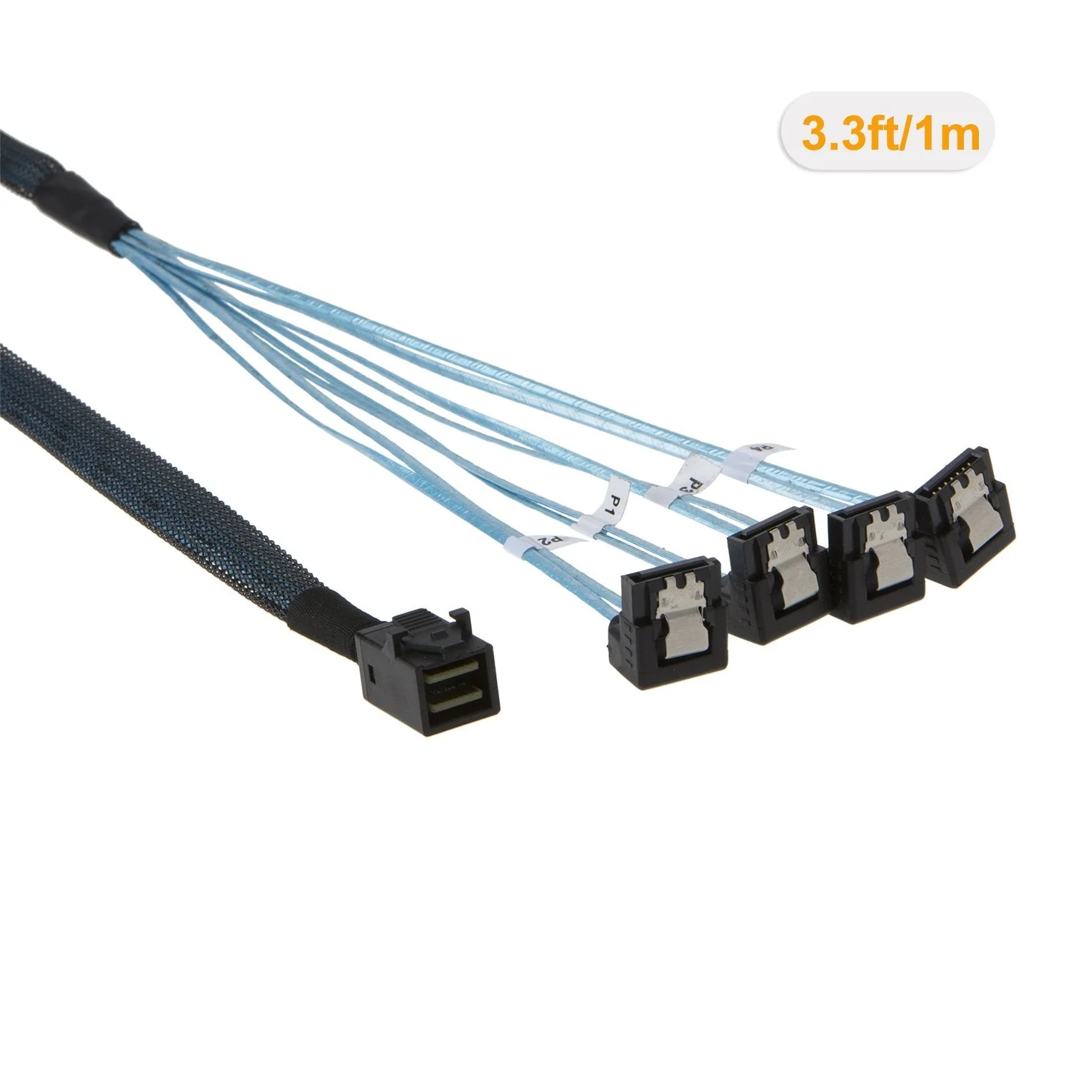 CableCreation Internal HD Mini SAS (SFF-8643 Host) - 4X SATA (Target) Angle Cable, SFF-8643 for Controller, 4 Sata Connect to Hard Drive, 1M / 3.3FT 3.3FT/1.0M Black Right Angle 1 - Image 2