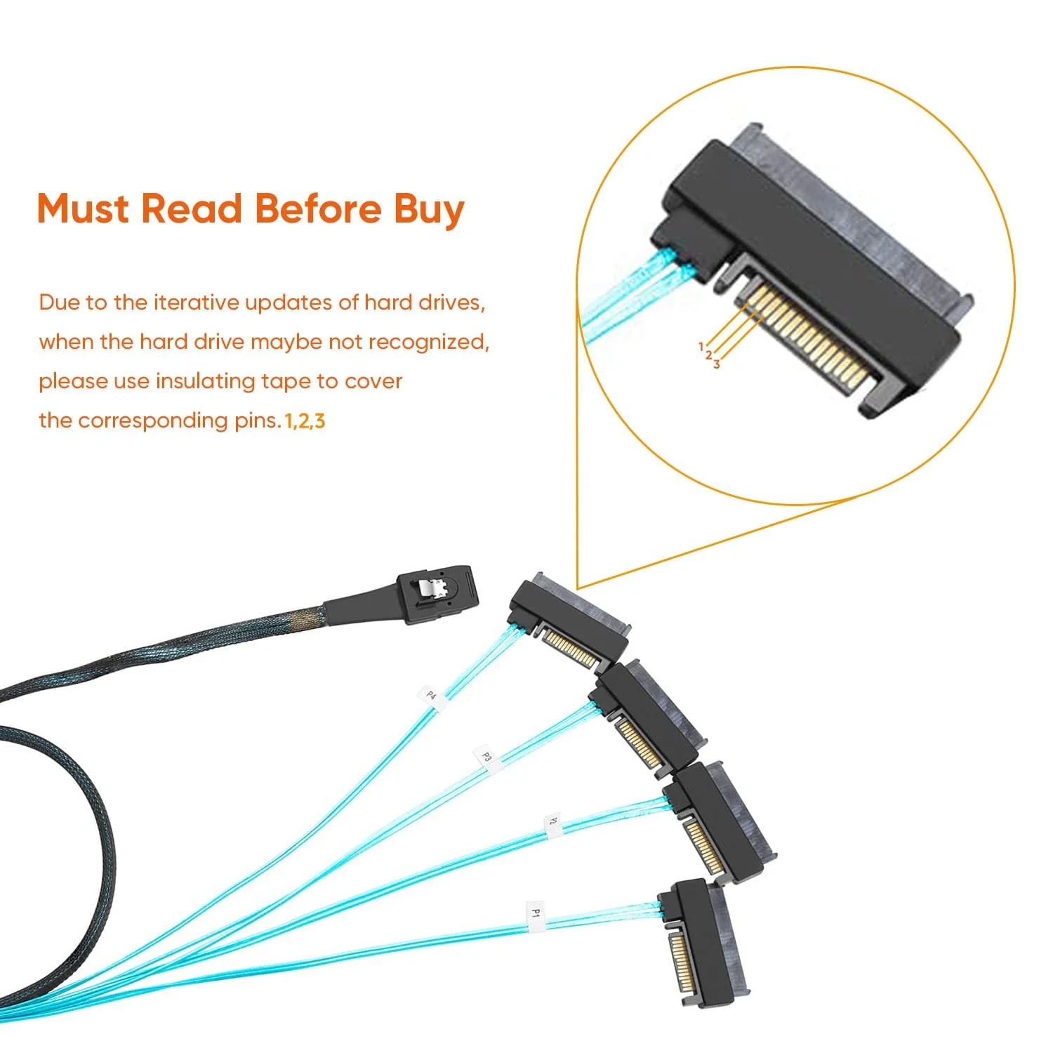 CableCreation Mini SAS Cable with SATA Power(2PACK), Internal Mini SAS 36 Pin to 4 x 29 Pin Cord with SATA Power, SFF-8087 to SFF-8482 Cable, 3.3 FT 2 - Image 4