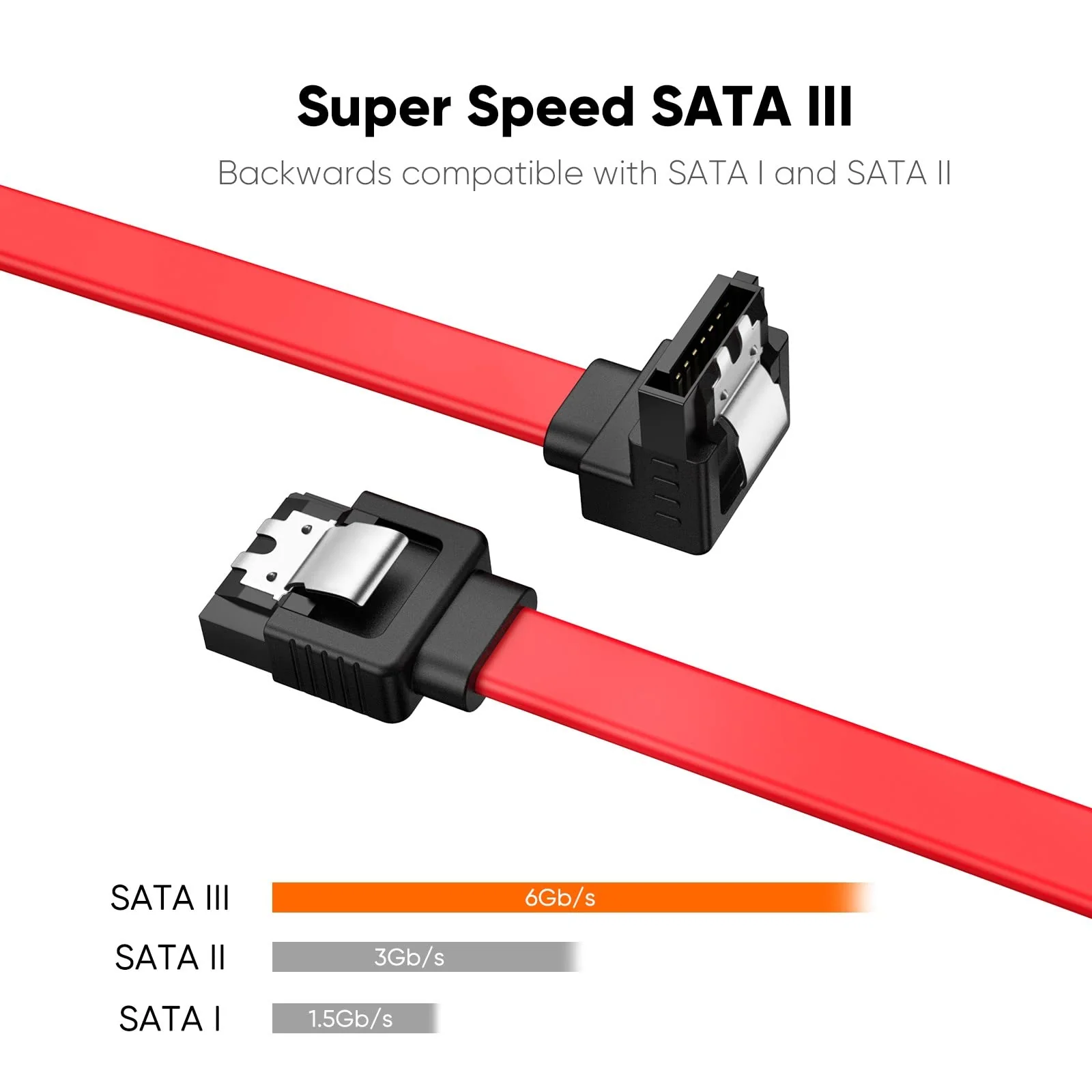 CableCreation SATA III Cable, [2-Pack] 8-Inch/0.6FT SATA III 6.0 Gbps 7pin Female to Downward Right Angle Female Data Cable with Locking Latch, Support for 2.5'' SSD,3.5''HDD Drive, Red 0.6FT 2-Pack/Straight-Angle - Image 2