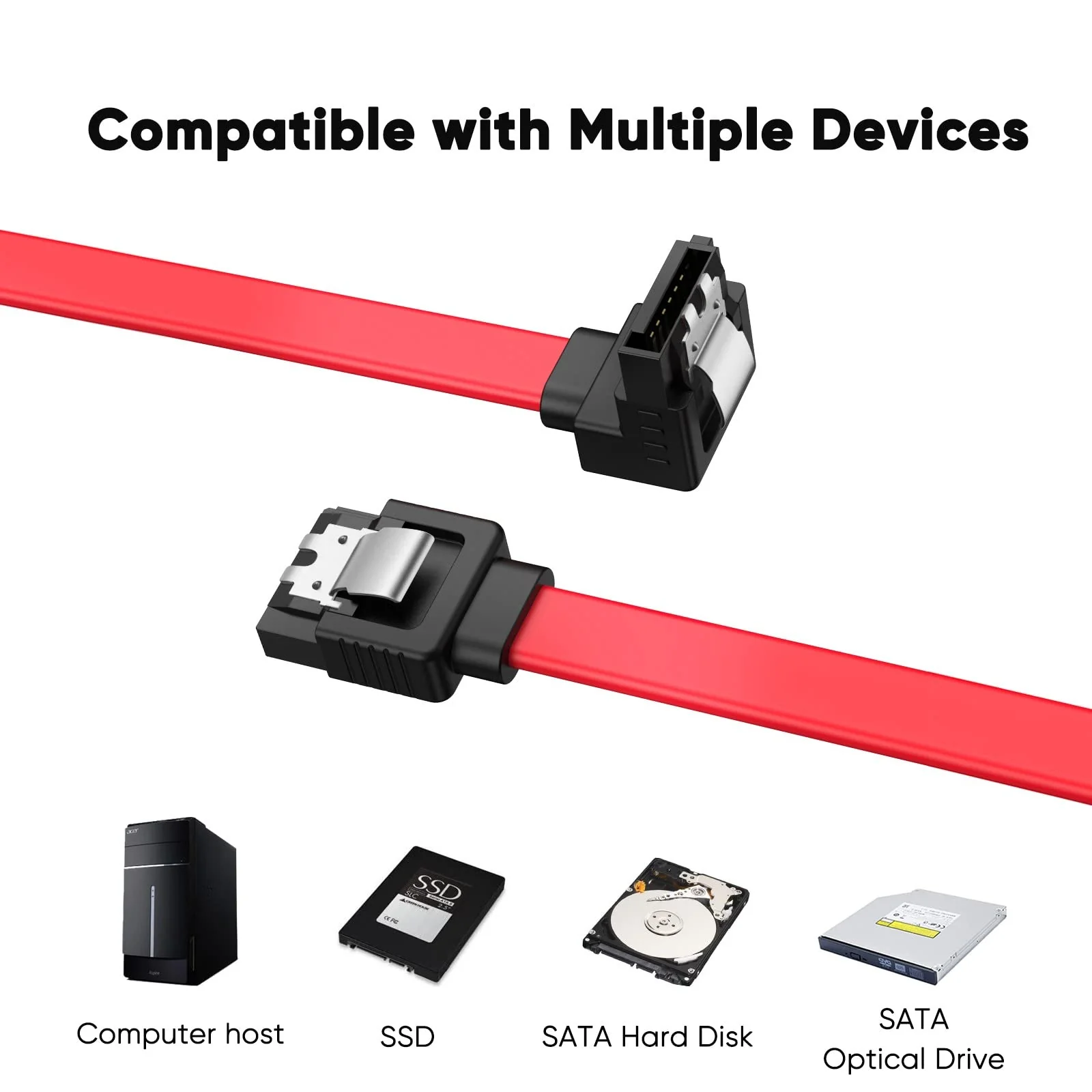 CableCreation SATA III Cable, [2-Pack] 8-Inch/0.6FT SATA III 6.0 Gbps 7pin Female to Downward Right Angle Female Data Cable with Locking Latch, Support for 2.5'' SSD,3.5''HDD Drive, Red 0.6FT 2-Pack/Straight-Angle - Image 5