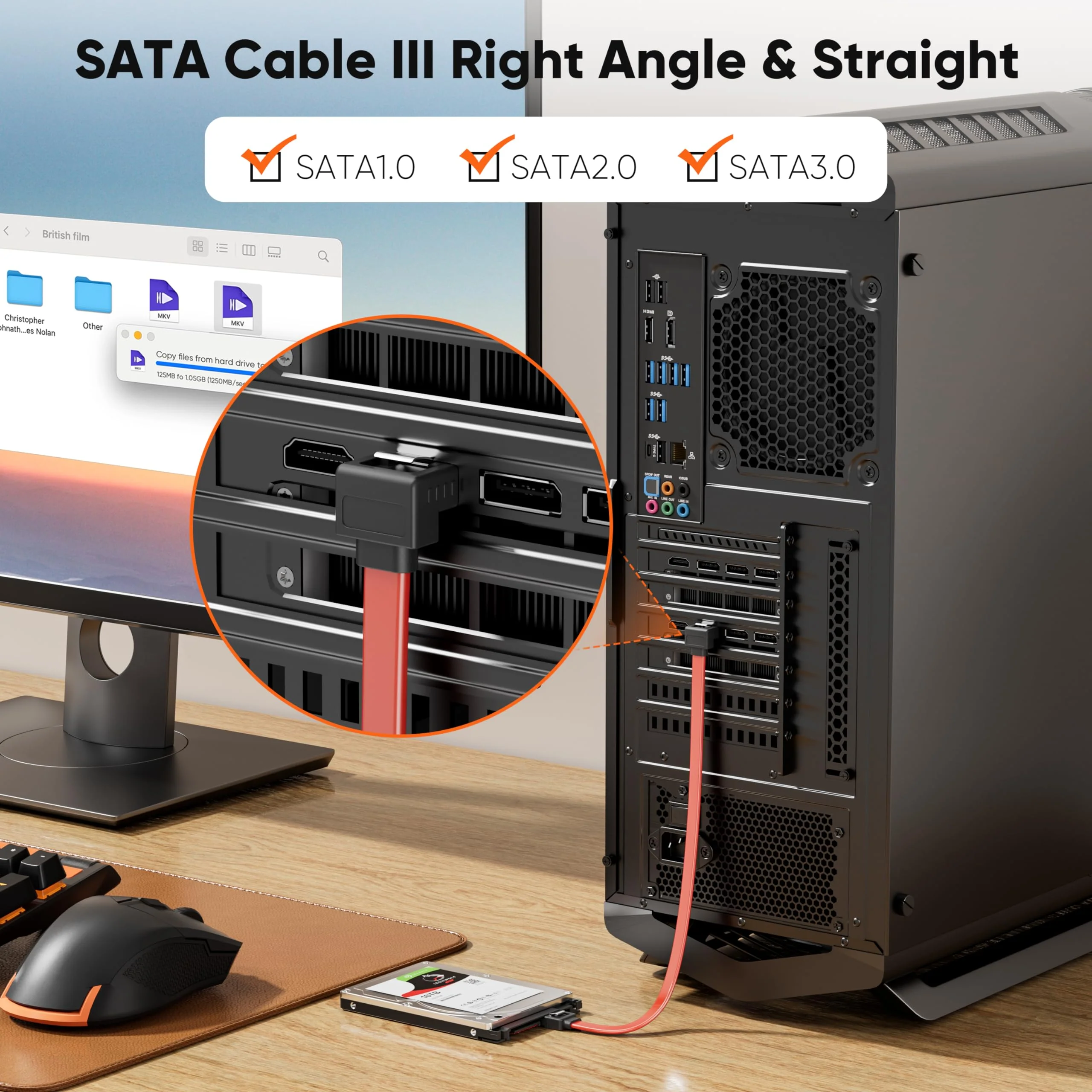 CableCreation SATA III Cable, [2-Pack] 8-Inch/0.6FT SATA III 6.0 Gbps 7pin Female to Downward Right Angle Female Data Cable with Locking Latch, Support for 2.5'' SSD,3.5''HDD Drive, Red 0.6FT 2-Pack/Straight-Angle - Image 8