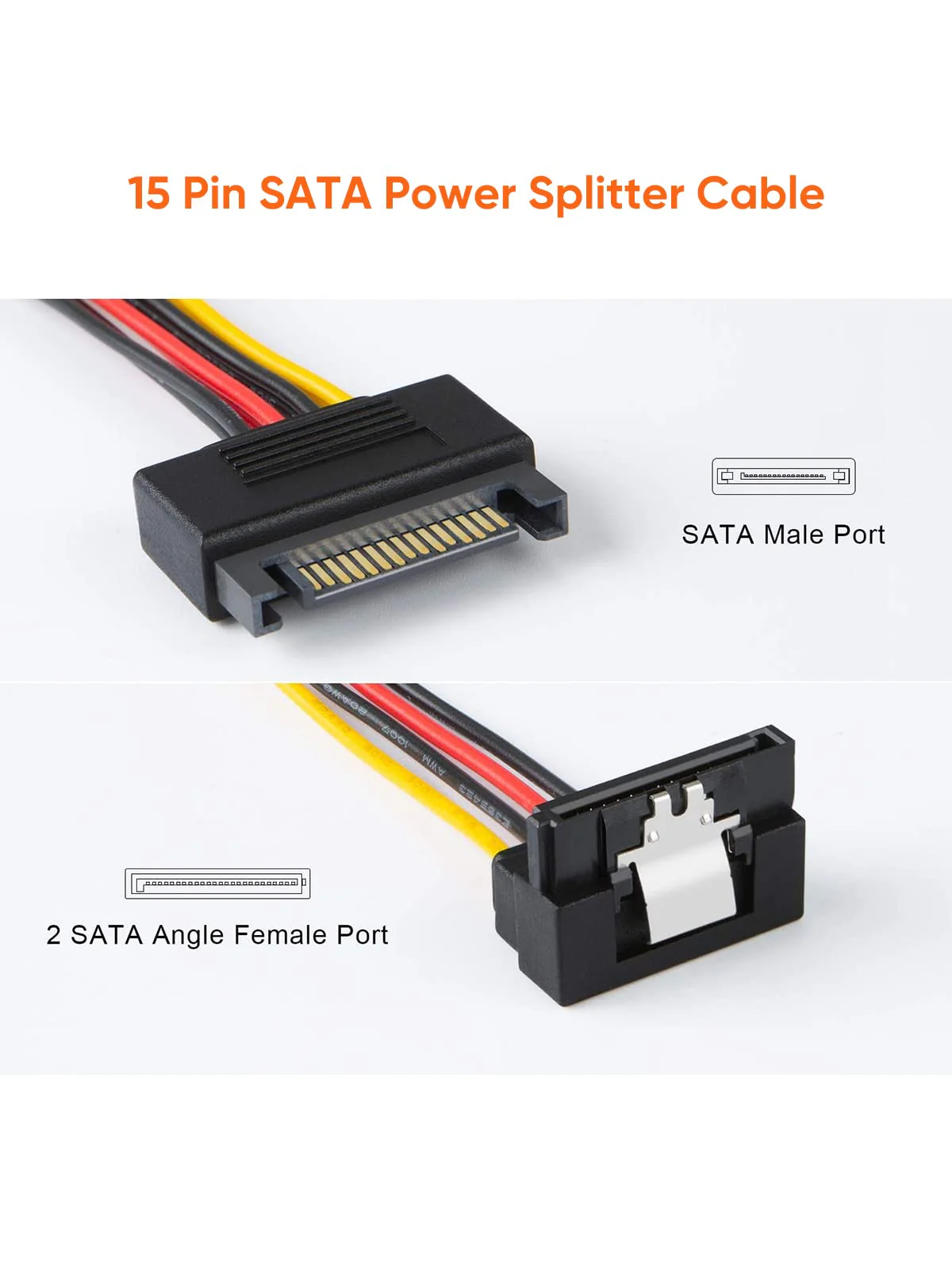 CableCreation SATA Power Cable, [2-Pack] 6-Inch SATA 15 Pin Male to 2xSATA 15 Pin Down Angle Female Power Splitter Cable - Image 2