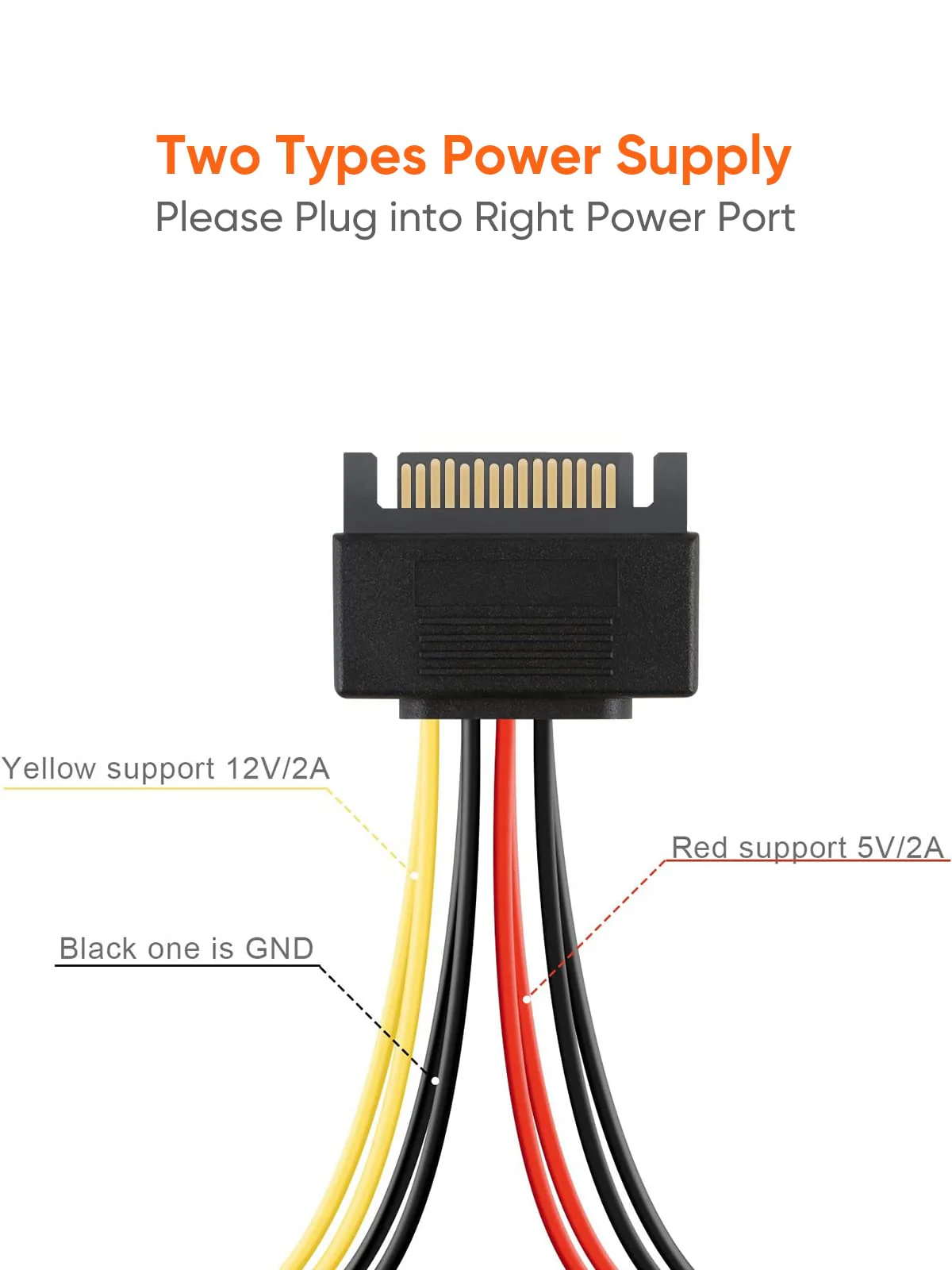 CableCreation SATA Power Cable, [2-Pack] 6-Inch SATA 15 Pin Male to 2xSATA 15 Pin Down Angle Female Power Splitter Cable - Image 3