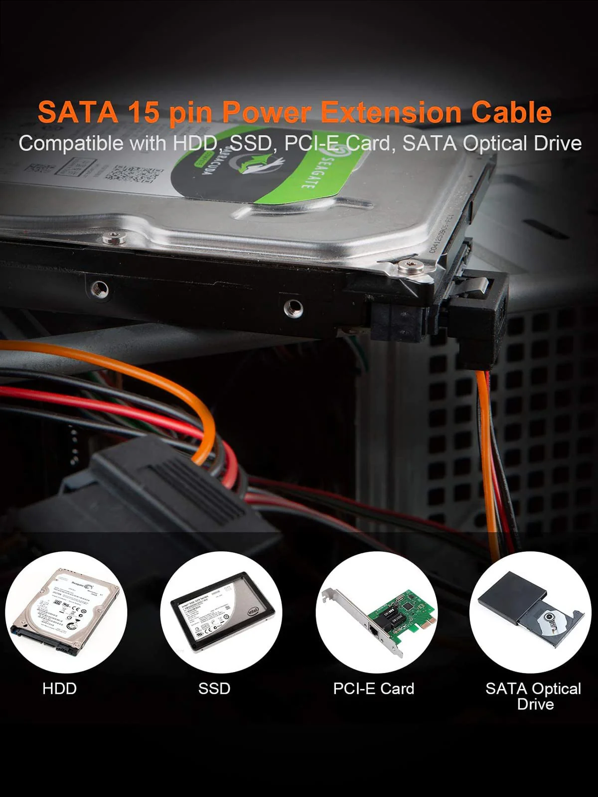 CableCreation SATA Power Cable, [2-Pack] 6-Inch SATA 15 Pin Male to 2xSATA 15 Pin Down Angle Female Power Splitter Cable - Image 6