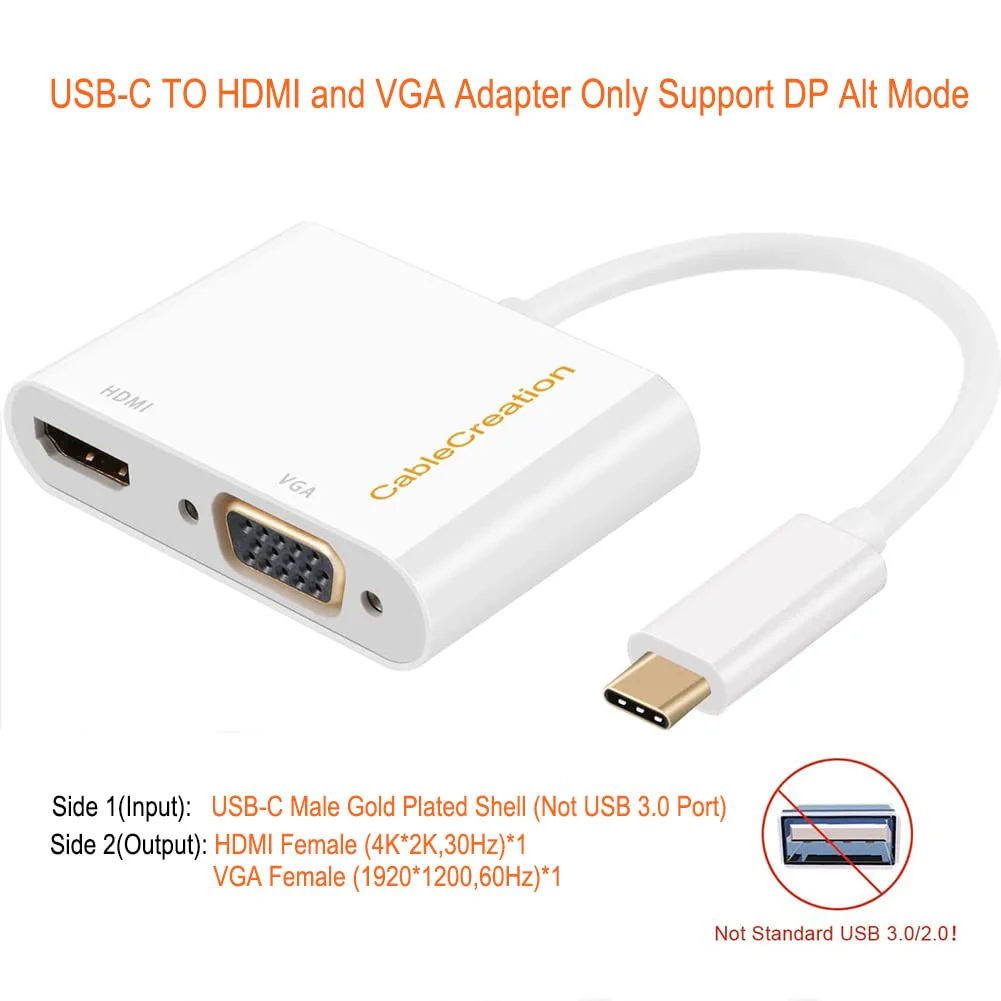 CableCreation USB C to HDMI VGA Adapter, Type C to HDMI 4K VGA 1080P Converter, Compatible with iPhone 15 Plus/15 Pro Max, Galaxy S22 Ultra, MacBook Pro, iPad Pro 2020, Chromebook Pixel, XPS 13 White 1 - Image 2