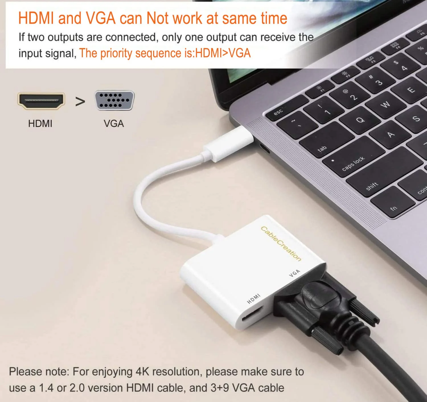 CableCreation USB C to HDMI VGA Adapter, Type C to HDMI 4K VGA 1080P Converter, Compatible with iPhone 15 Plus/15 Pro Max, Galaxy S22 Ultra, MacBook Pro, iPad Pro 2020, Chromebook Pixel, XPS 13 White 1 - Image 3