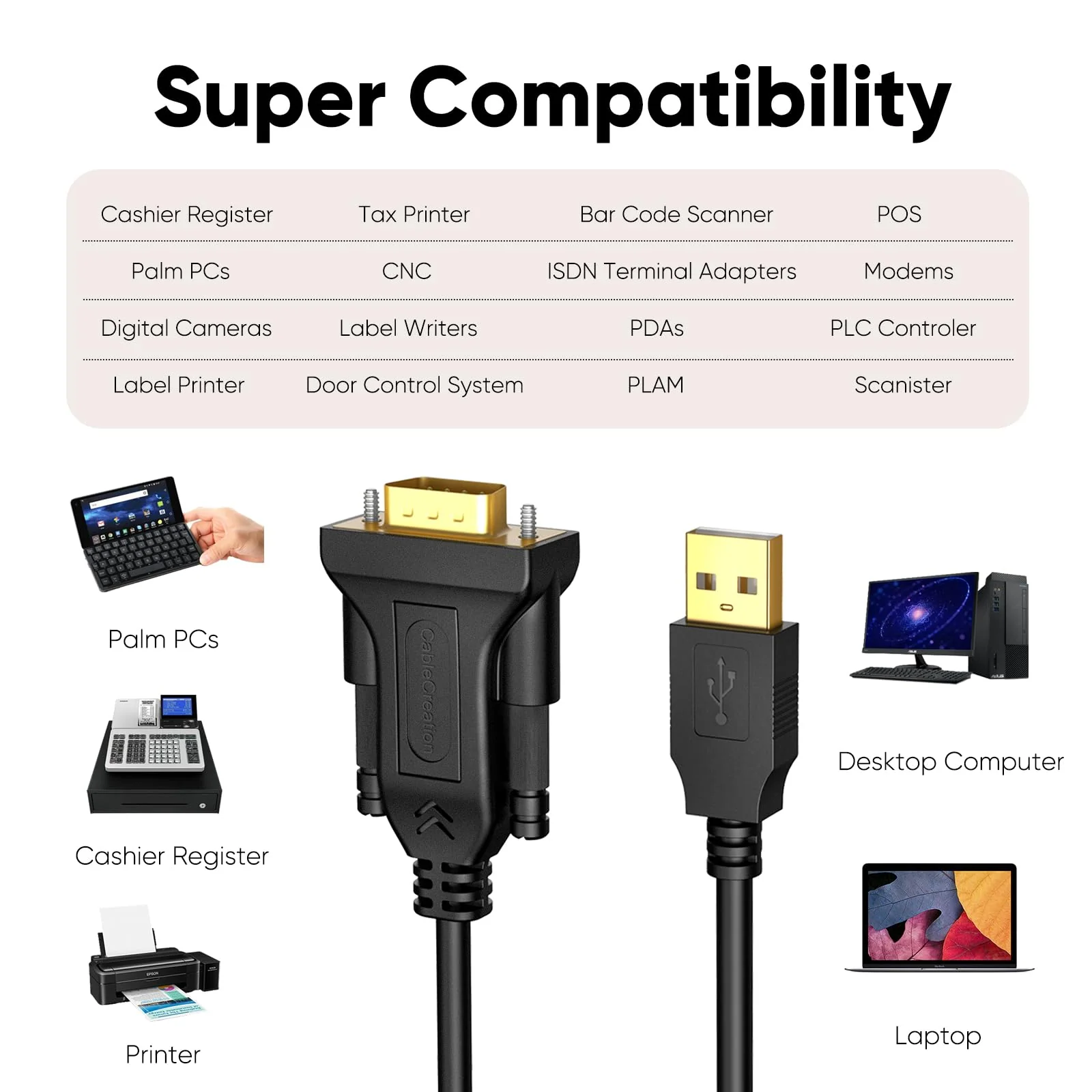 CableCreation USB to RS232 Adapter with PL2303 Chip (3-Pack), 3 Feet Gold Plated DB9 Male Serial Converter Cable for Windows 11,10, 8.1, 8,7, Linux, macOS, Black 3.3FT - Image 3