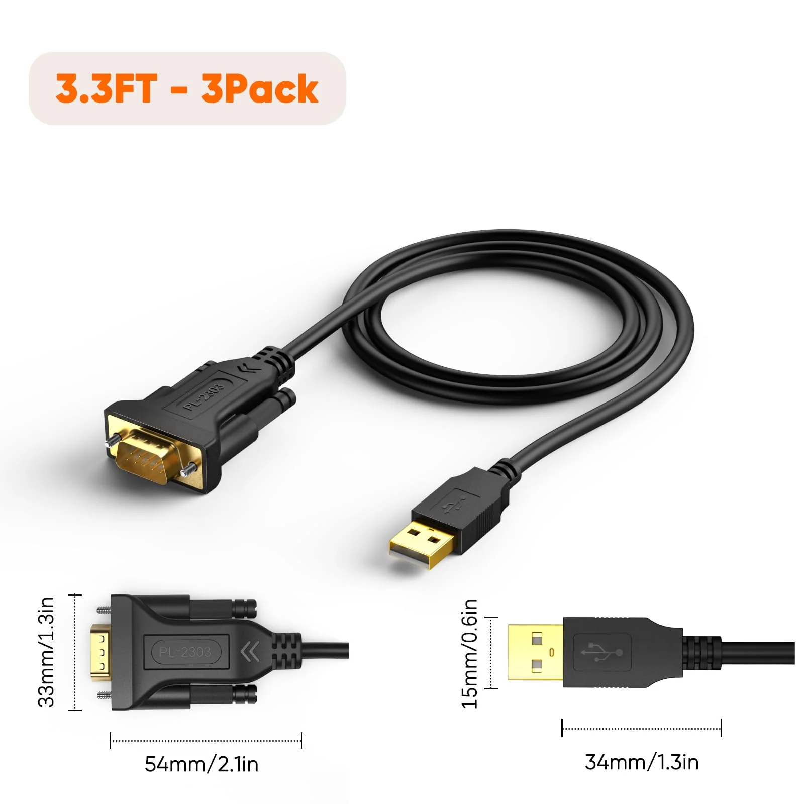 CableCreation USB to RS232 Adapter with PL2303 Chip (3-Pack), 3 Feet Gold Plated DB9 Male Serial Converter Cable for Windows 11,10, 8.1, 8,7, Linux, macOS, Black 3.3FT - Image 8