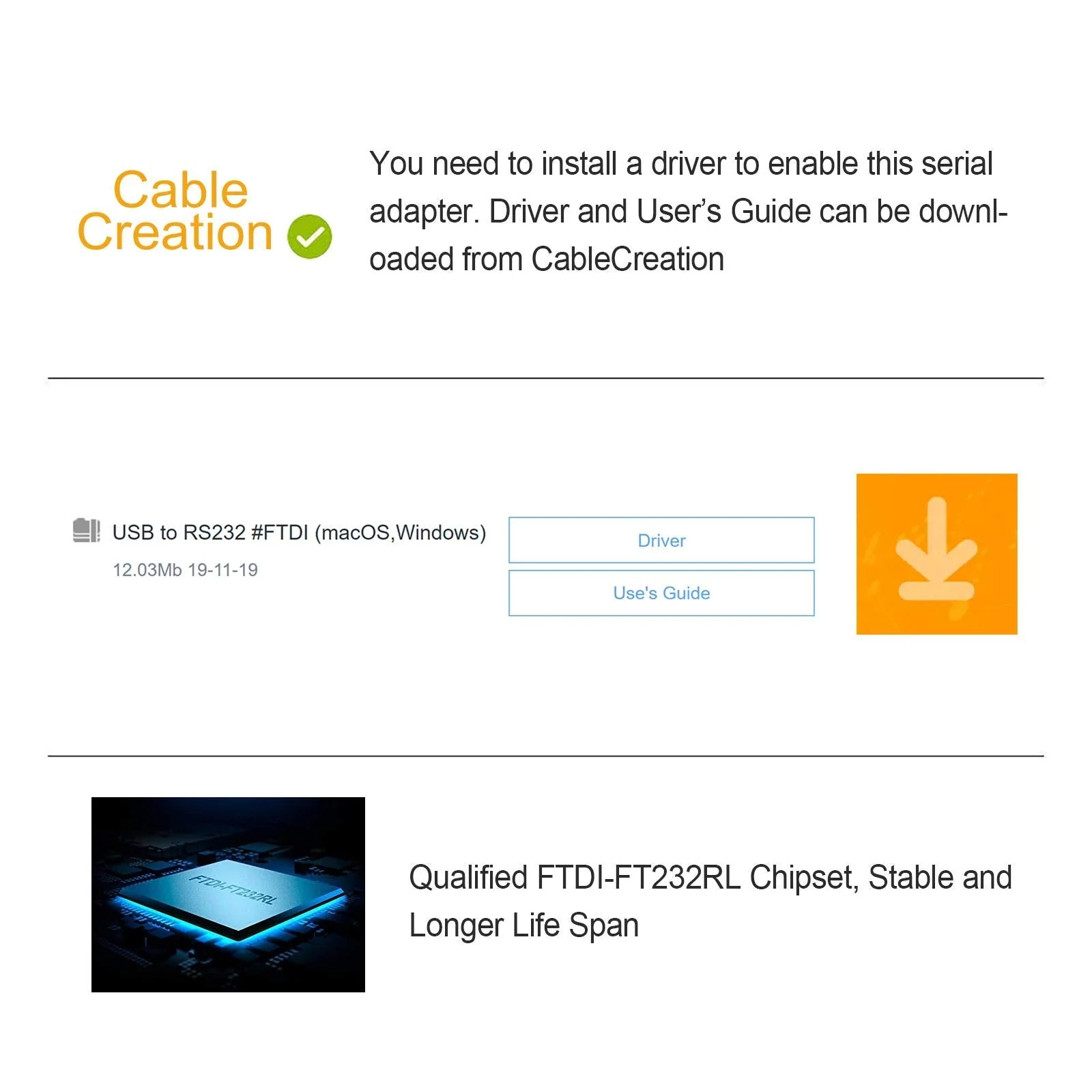 CableCreation USB to RS232 Serial Adapter (FTDI Chip), 6.6 Feet USB to DB9 Female Converter Cable for Windows 11, 10, 8.1, 8, 7, Vista, XP, Linux and Mac OS X, macOS, 2 Meters/Black 6.6FT / 2M FTDI Chipset - Image 6