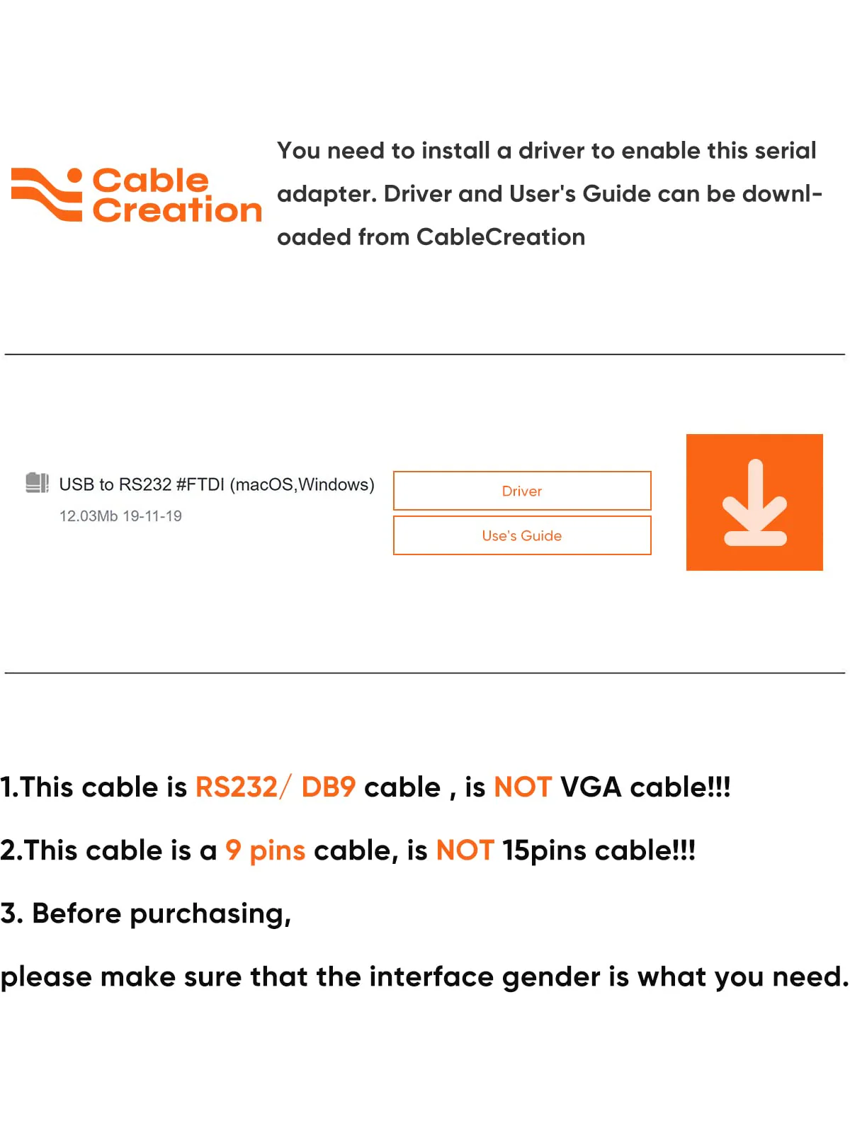 CableCreation USB to RS232 Serial Cable 3M, DB9 Adapter (PL2303 Chipset) Support Cashier Register, Modem, Scanner, Digital Cameras, CNC etc, 10FT /Black 1 - Image 5