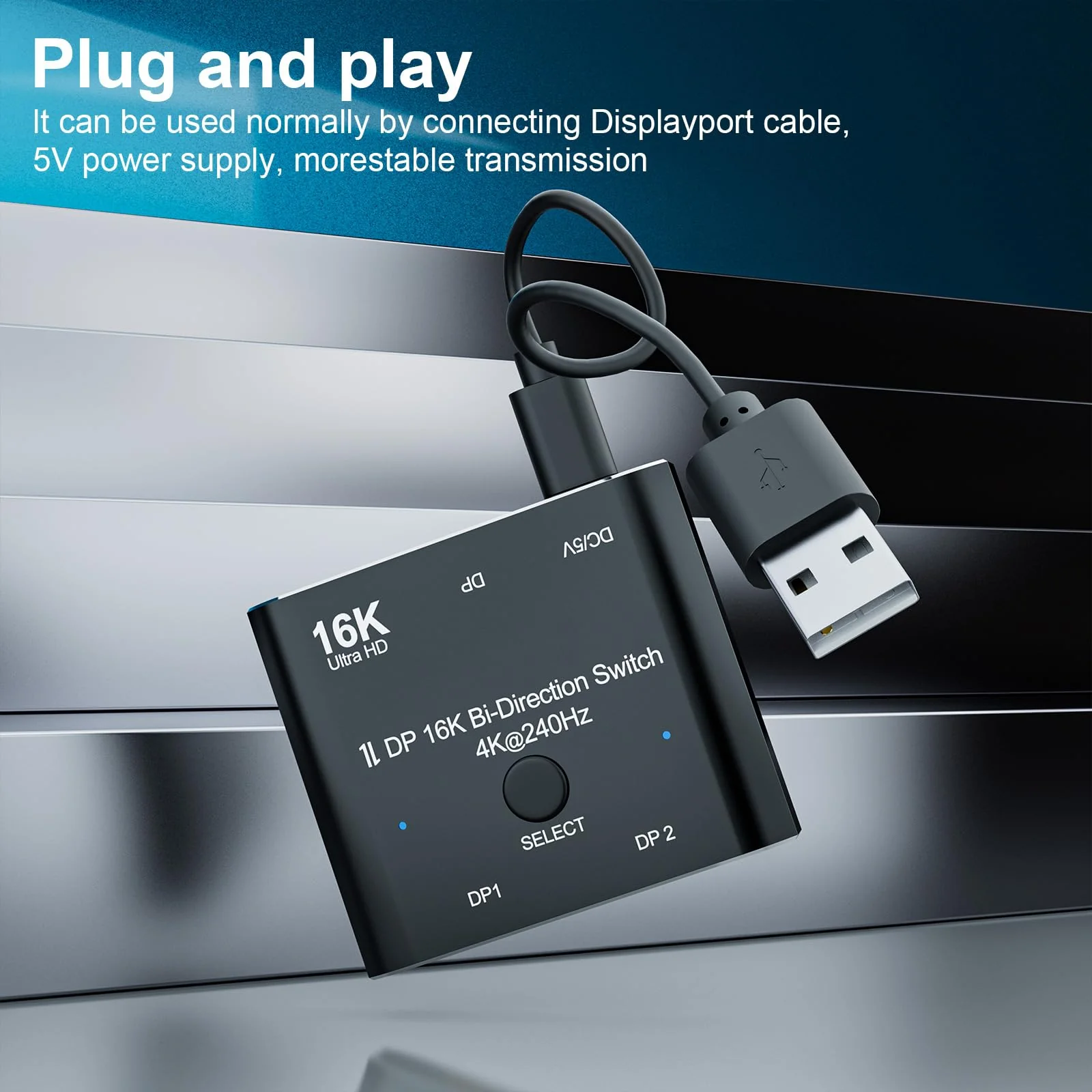 CABLEDECONN DisplayPort 2.1 8K 10K 16K DP Video Switch Bi-Direction Ultra HD 8K@120Hz 4K@240Hz Splitter Converter for Multiple Source and displays dp 16k switch 2x1 - Image 9