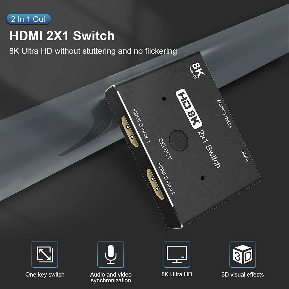 CABLEDECONN HDMI 2.1 Ultra HD 8K High Speed 48Gbps Directional Switch Adapter 2in 1out 8K@60Hz 4K@120Hz Converter Compatible with XBOX PS5 Projectors Monitors - Image 2