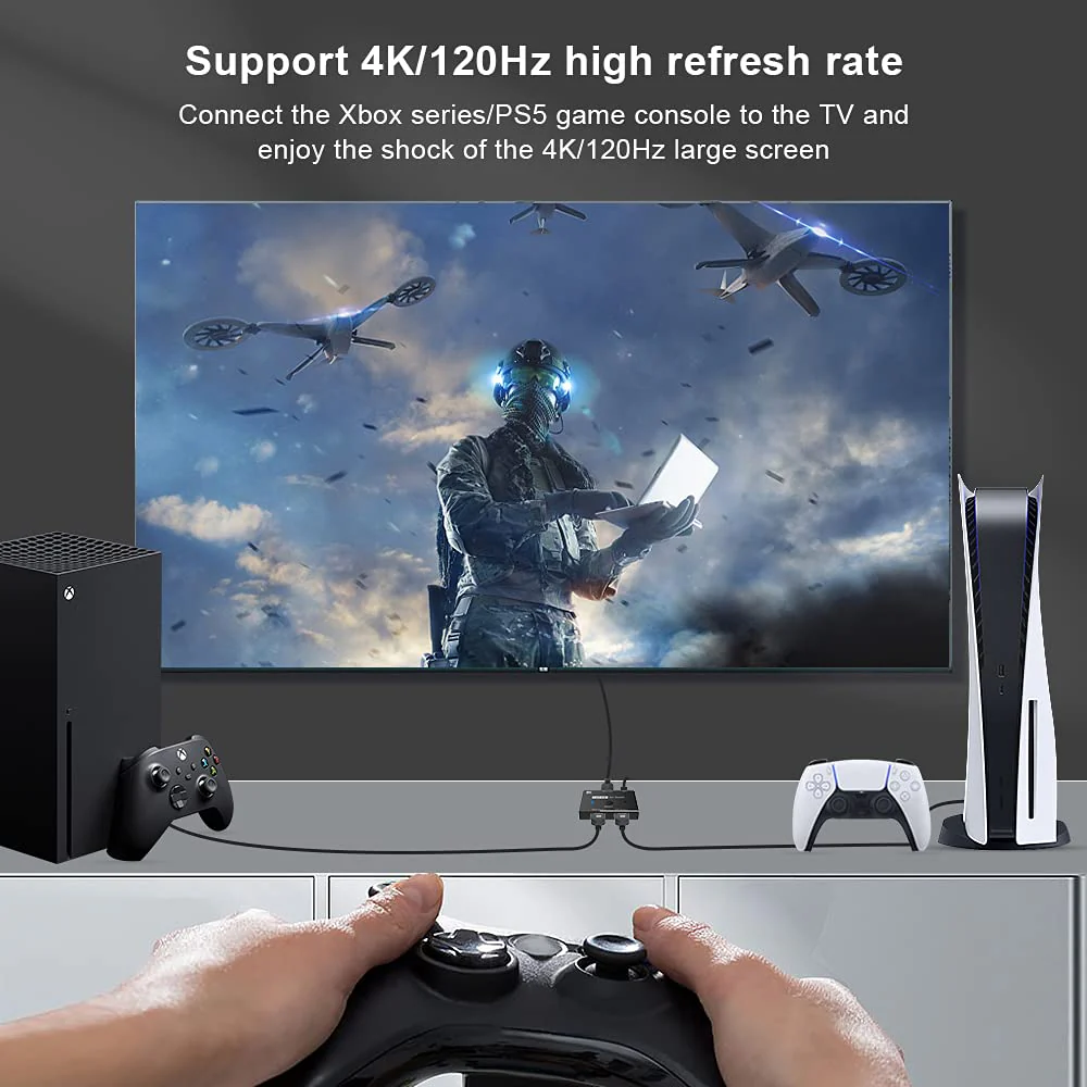 CABLEDECONN HDMI 2.1 Ultra HD 8K High Speed 48Gbps Directional Switch Adapter 2in 1out 8K@60Hz 4K@120Hz Converter Compatible with XBOX PS5 Projectors Monitors - Image 4