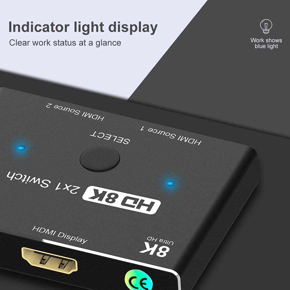 CABLEDECONN HDMI 2.1 Ultra HD 8K High Speed 48Gbps Directional Switch Adapter 2in 1out 8K@60Hz 4K@120Hz Converter Compatible with XBOX PS5 Projectors Monitors - Image 5