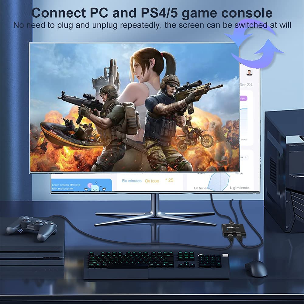 CABLEDECONN HDMI 2.1 Ultra HD 8K High Speed 48Gbps Directional Switch Adapter 2in 1out 8K@60Hz 4K@120Hz Converter Compatible with XBOX PS5 Projectors Monitors - Image 7