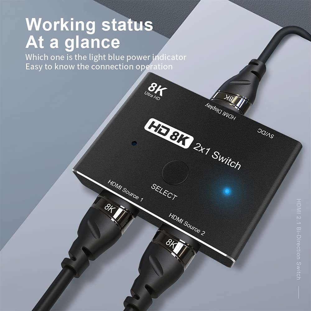 CABLEDECONN HDMI 2.1 Ultra HD 8K High Speed 48Gbps Directional Switch Adapter 2in 1out 8K@60Hz 4K@120Hz Converter Compatible with XBOX PS5 Projectors Monitors - Image 8