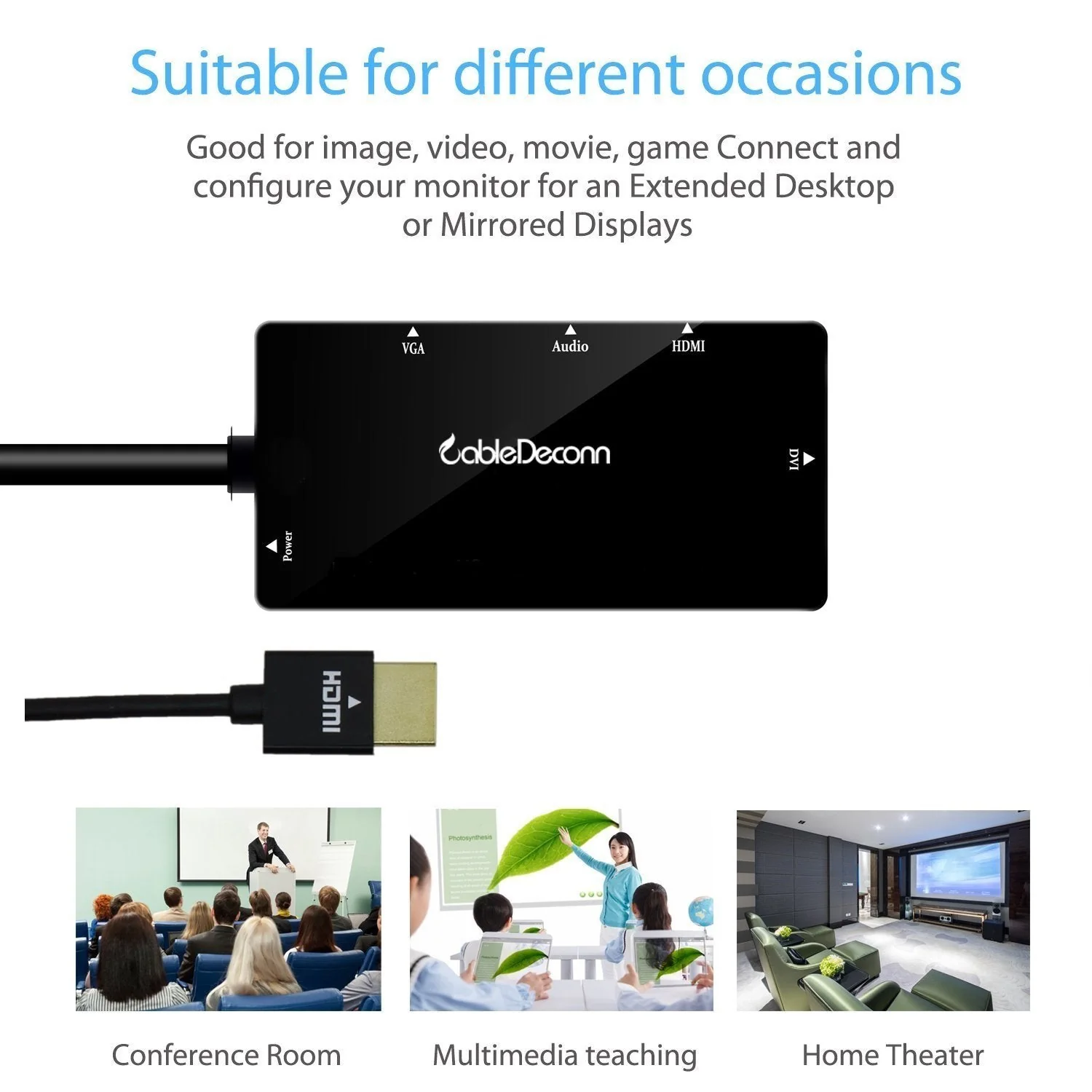 CABLEDECONN Multiport 4-in-1 HDMI to HDMI/DVI/VGA Adapter Cable with Audio Output Converter (Black) black - Image 6
