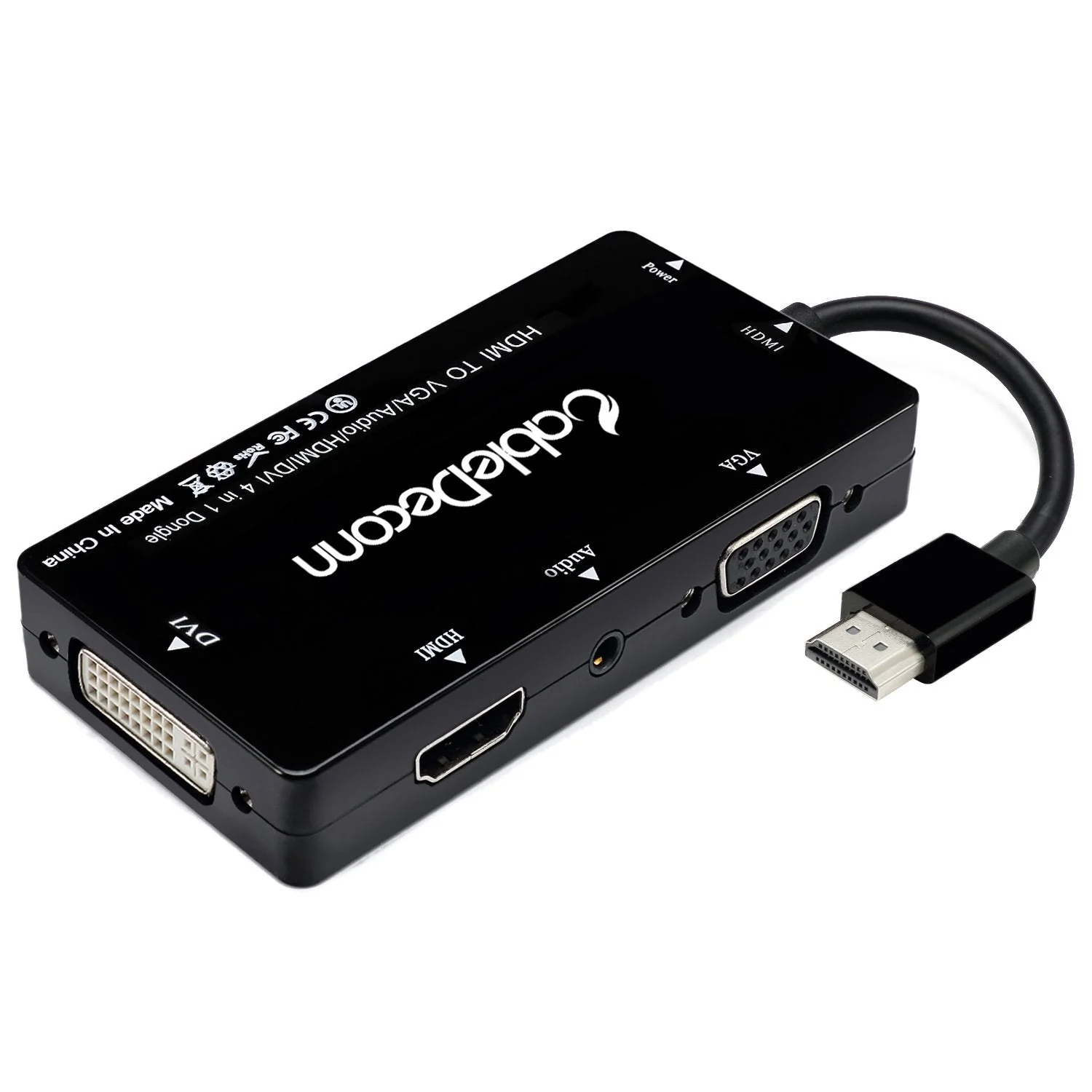 CABLEDECONN Multiport 4-in-1 HDMI to HDMI/DVI/VGA Adapter Cable with Audio Output Converter (Black) black - Image 7