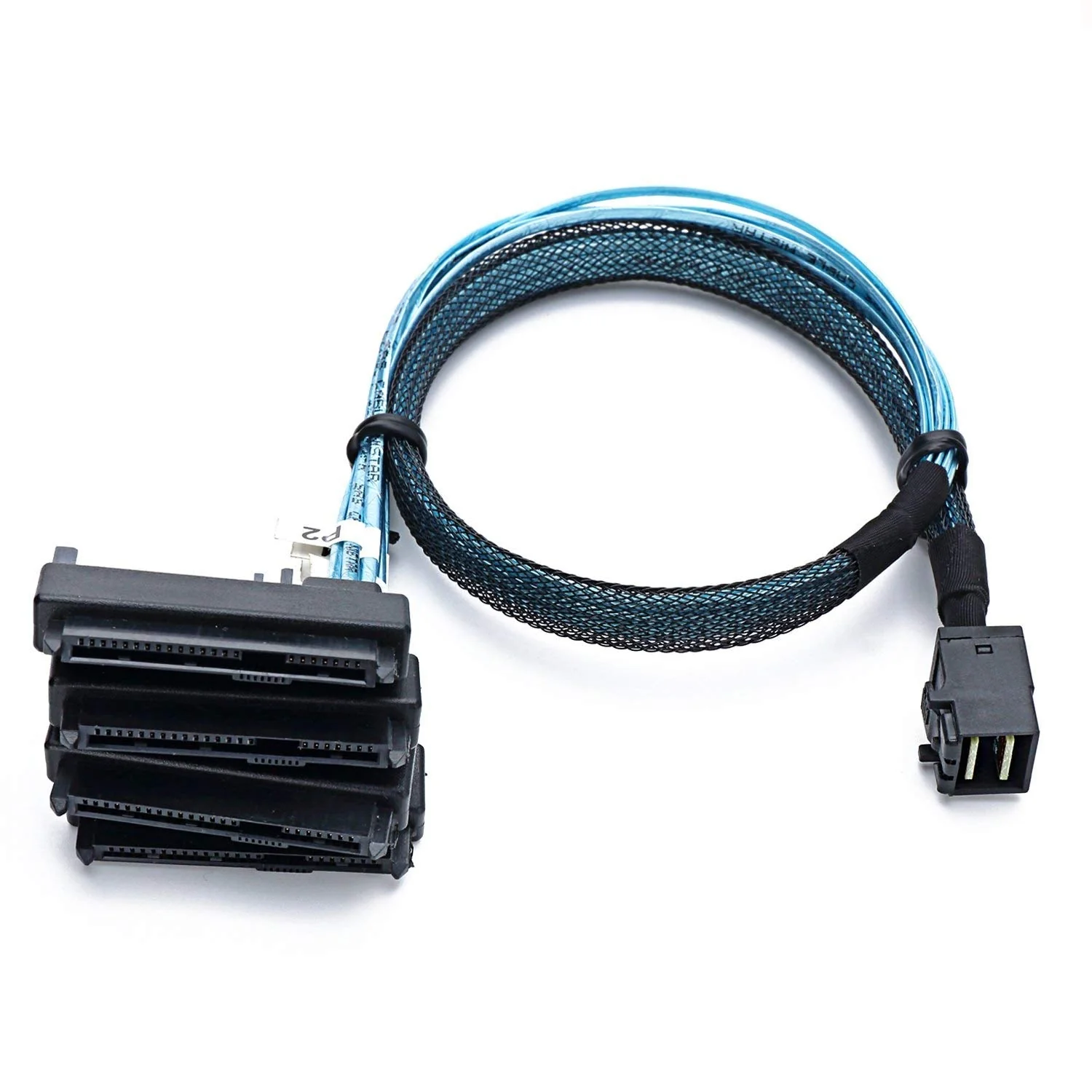 CableDeconn SFF-8643 Internal Mini SAS HD to (4) 29pin SFF-8482 connectors with SAS 15pin Power Port 12GB/S Cable (1M) (H0204) 1m - Image 2