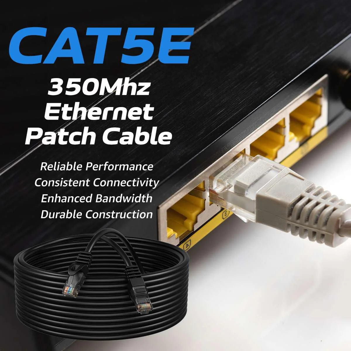 Cables Direct Online Cat5e 15FT Network Ethernet Patch Cable, 350Mhz Internet Wire, Compatible with PC, Laptop, Modem, Router, TVs, Printer Cord, Consoles for Home and Office, Black Single Cable - Image 2