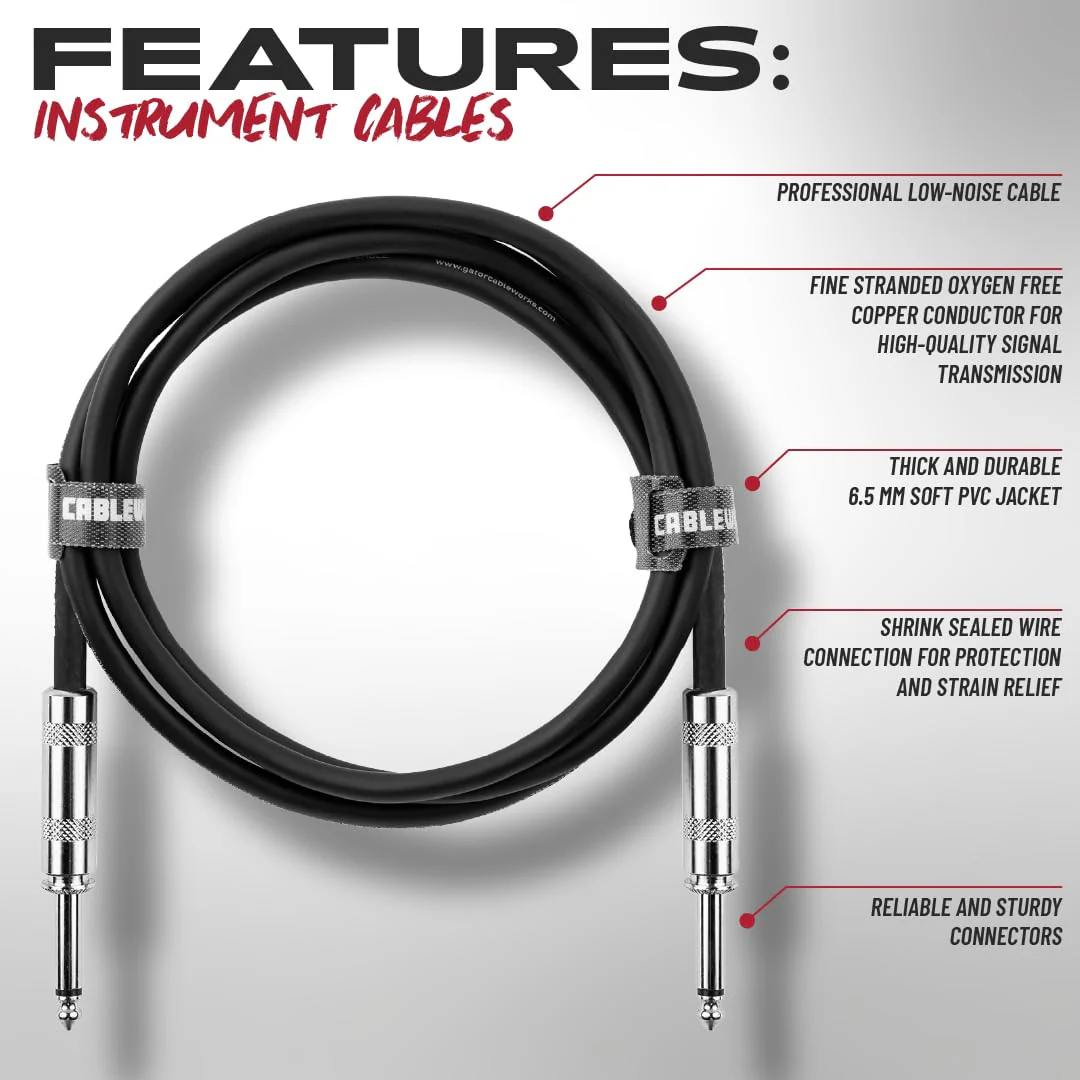Cableworks by Gator Cases Backline Series 30 Ft Straight to Straight Guitar Instrument Cable (GCWB-INS-30) 30 Feet - Image 2
